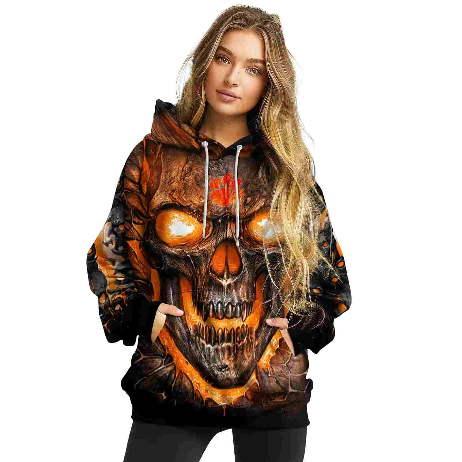 clemson tigers demonic skull orange black hoodie high quality