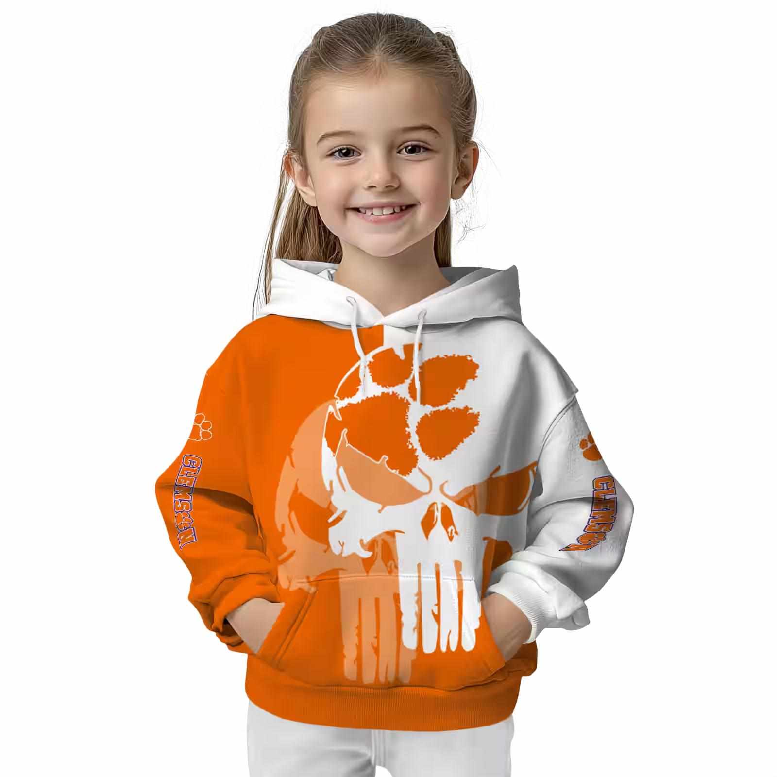 clemson tigers graphic punisher orange white hoodie top rated