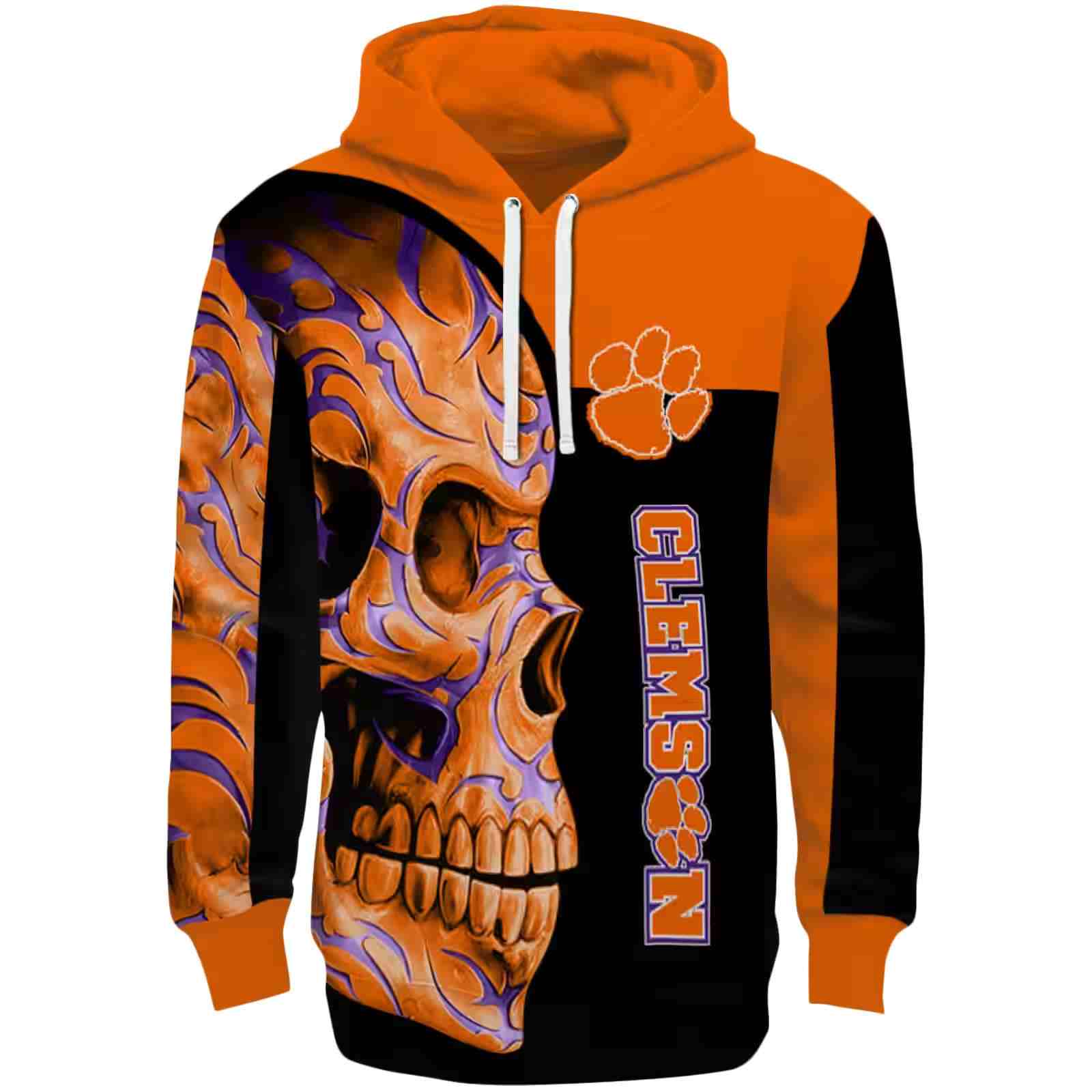 Clemson Tigers Skull Motif Orange Black Hoodie