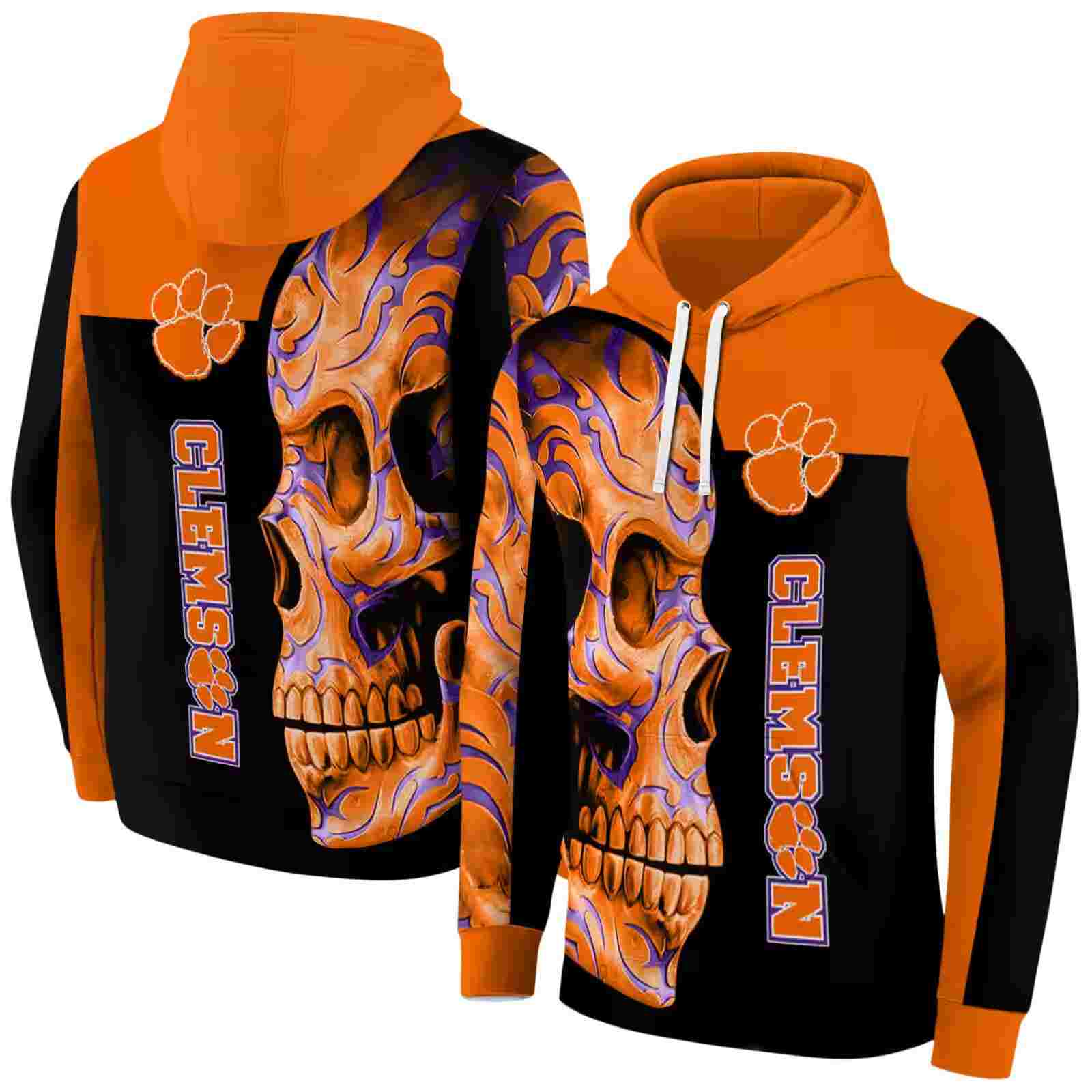 clemson tigers skull motif orange black hoodie fashion forward