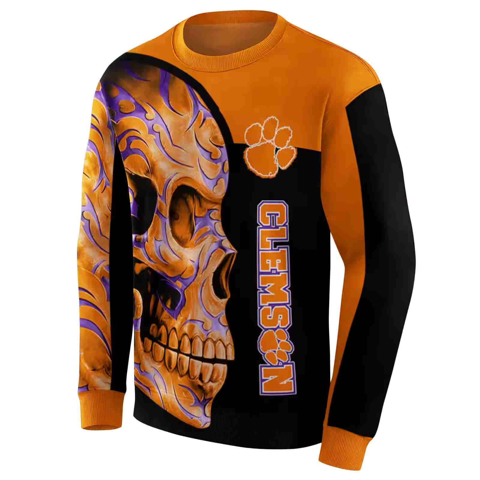 clemson tigers skull motif orange black hoodie new arrival