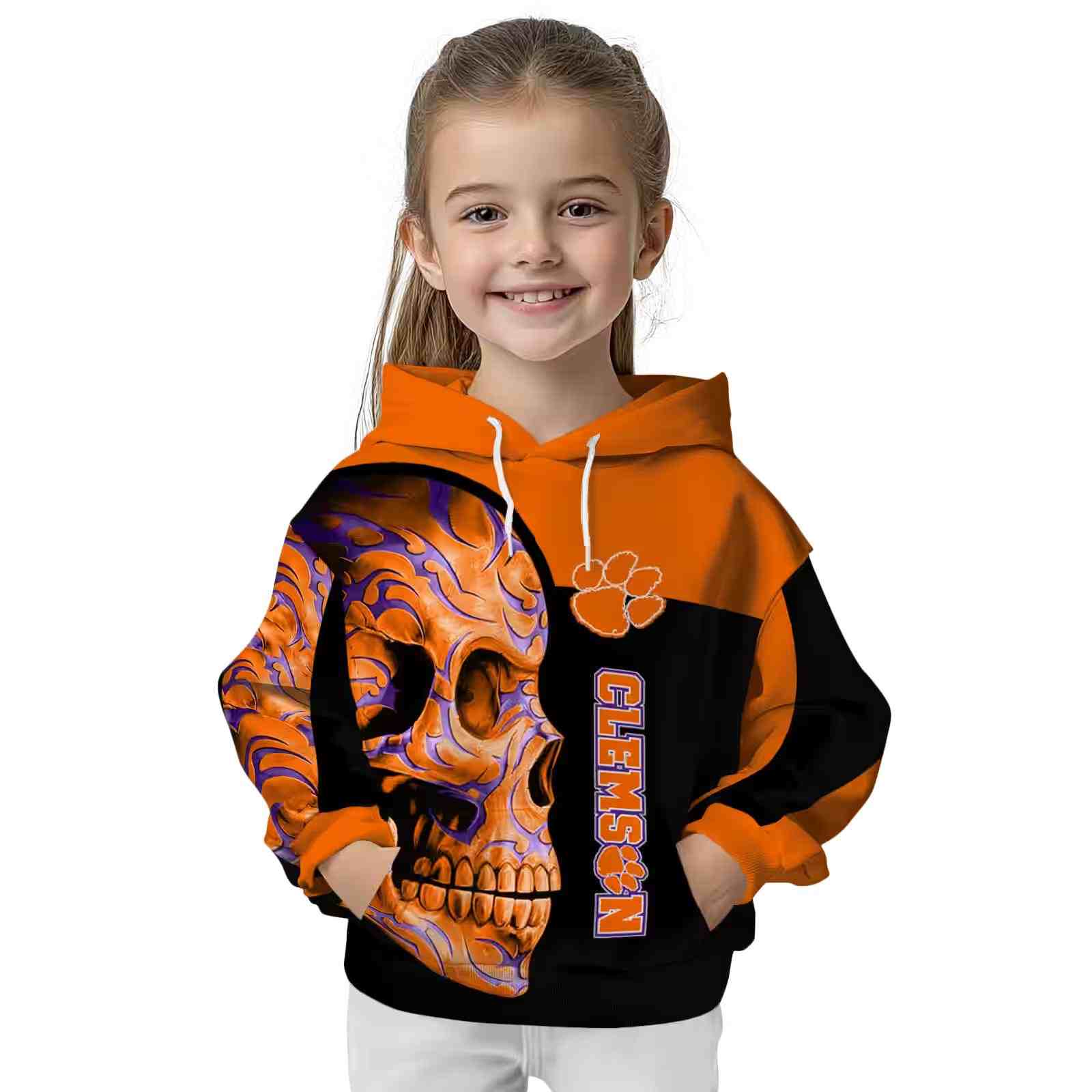 clemson tigers skull motif orange black hoodie top rated