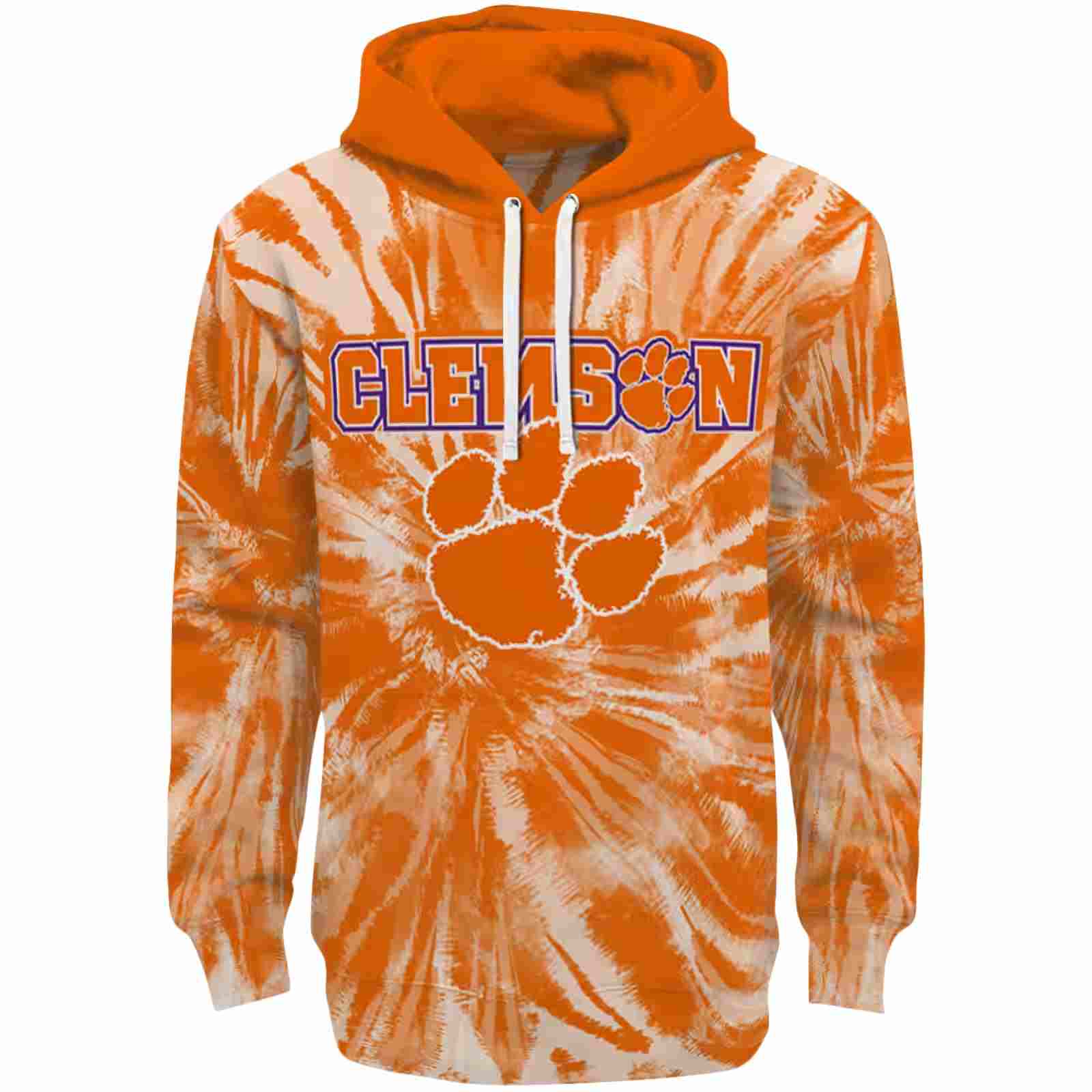 Clemson Tigers Tie Dye Pattern Orange Hoodie