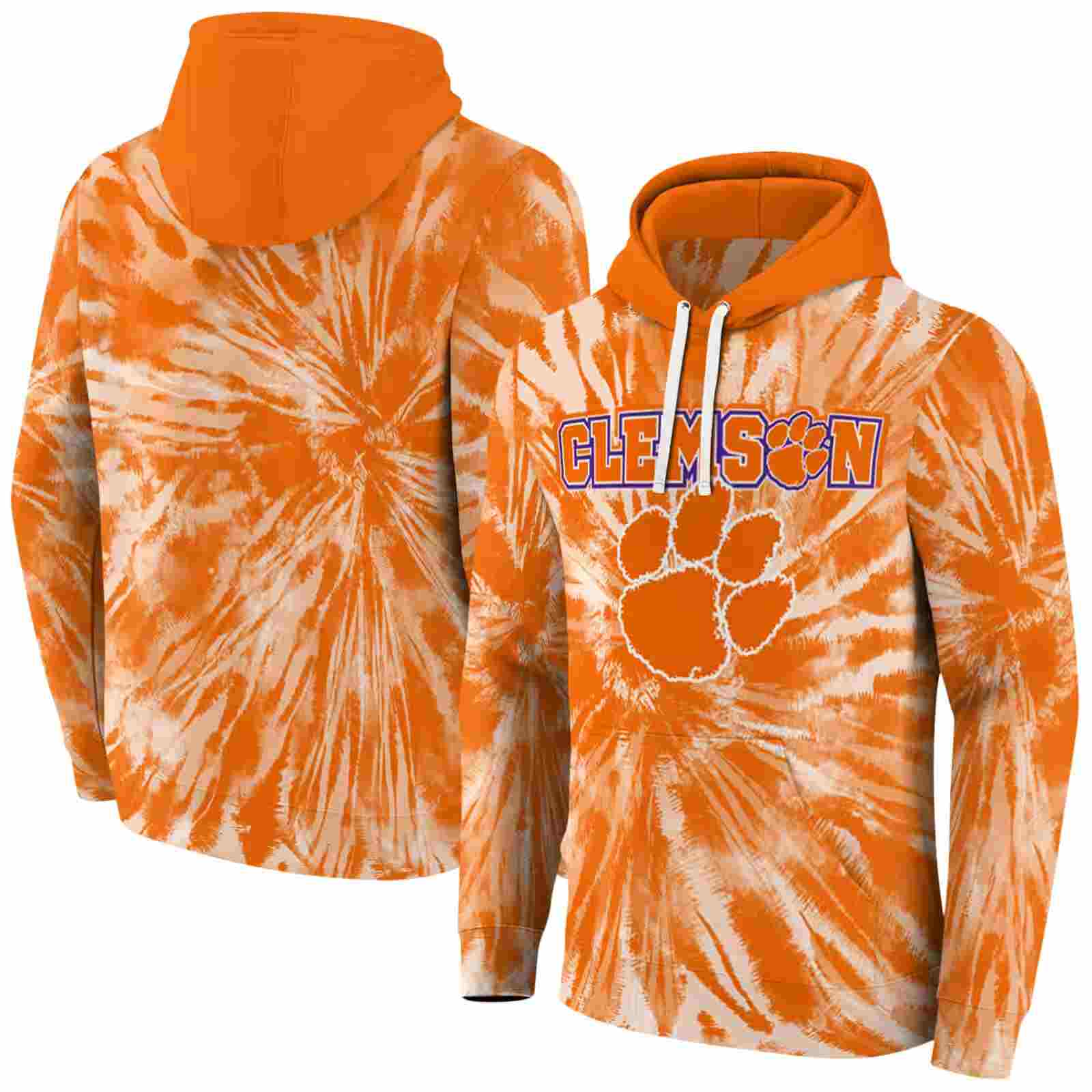 clemson tigers tie dye pattern orange hoodie fashion forward