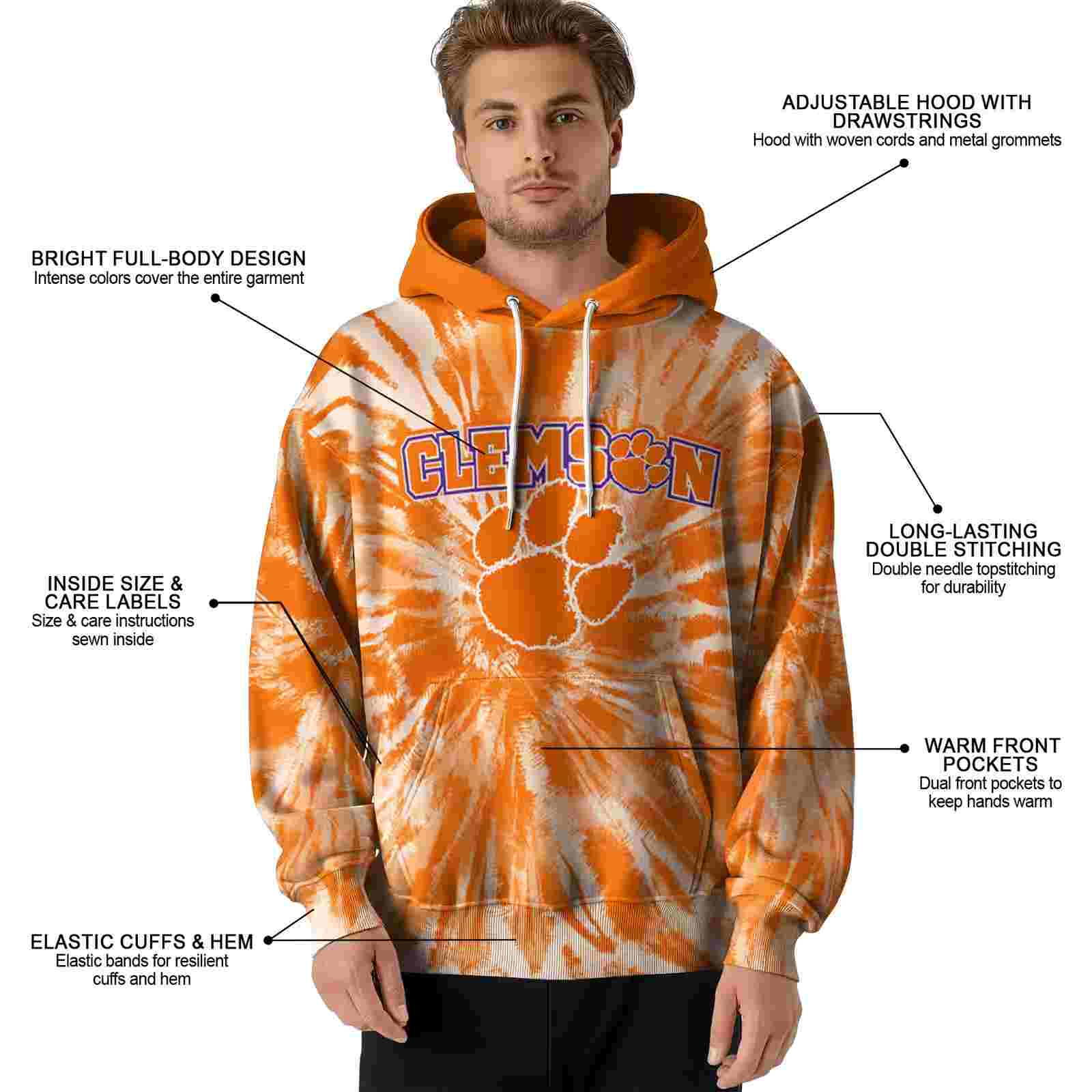 clemson tigers tie dye pattern orange hoodie latest model