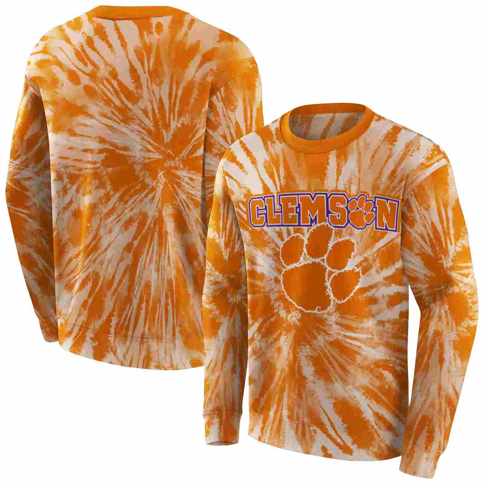 clemson tigers tie dye pattern orange hoodie premium grade