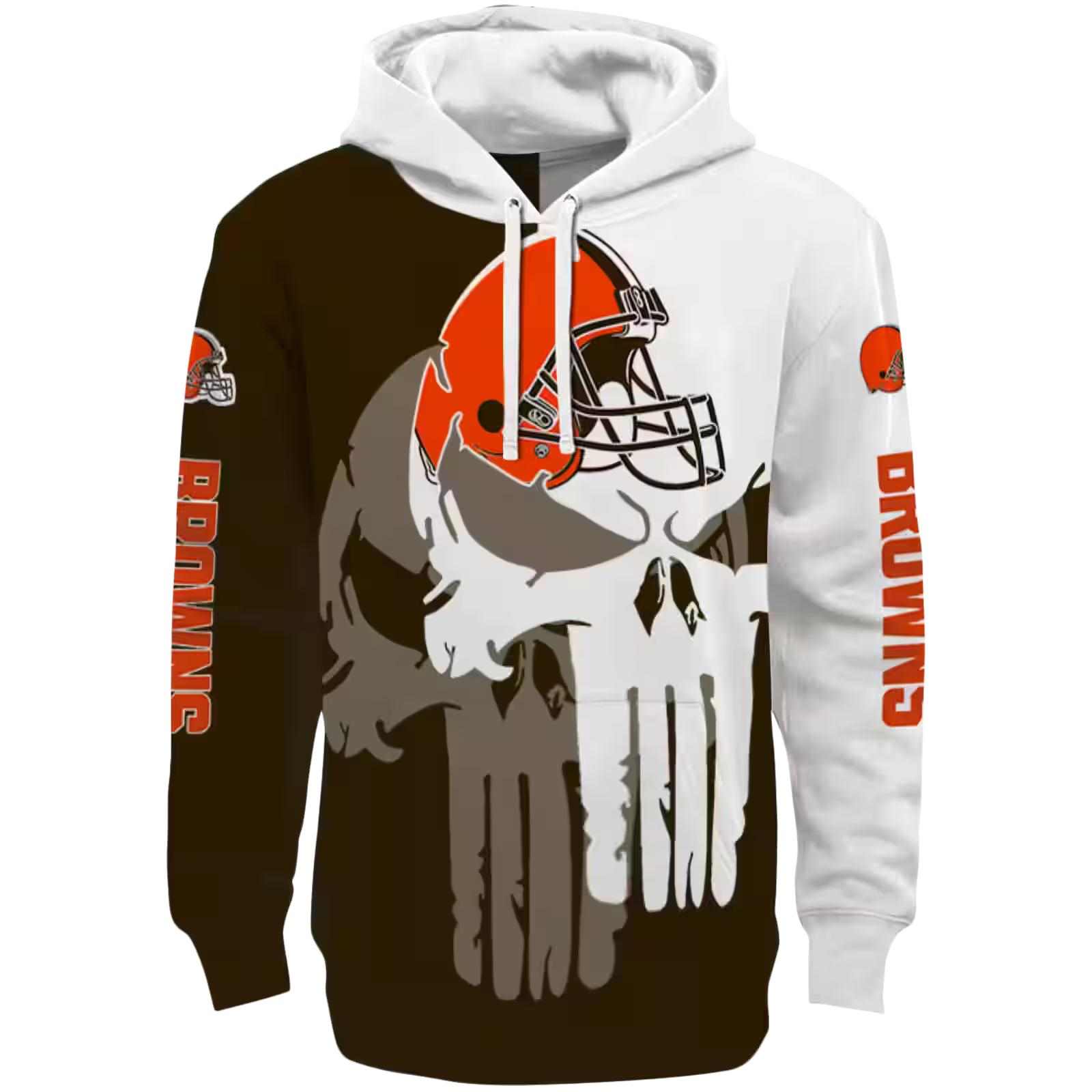 Cleveland Browns Graphic Punisher Brown White Hoodie