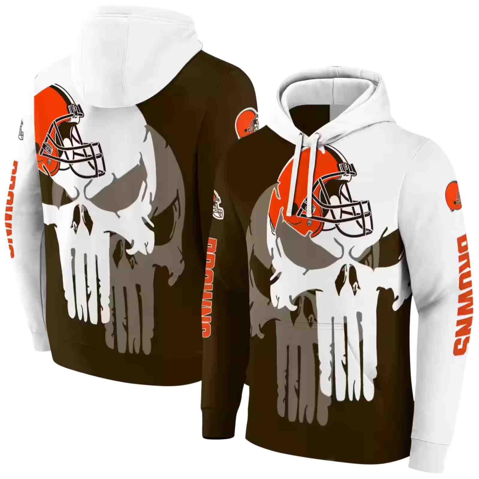 cleveland browns graphic punisher brown white hoodie fashion forward