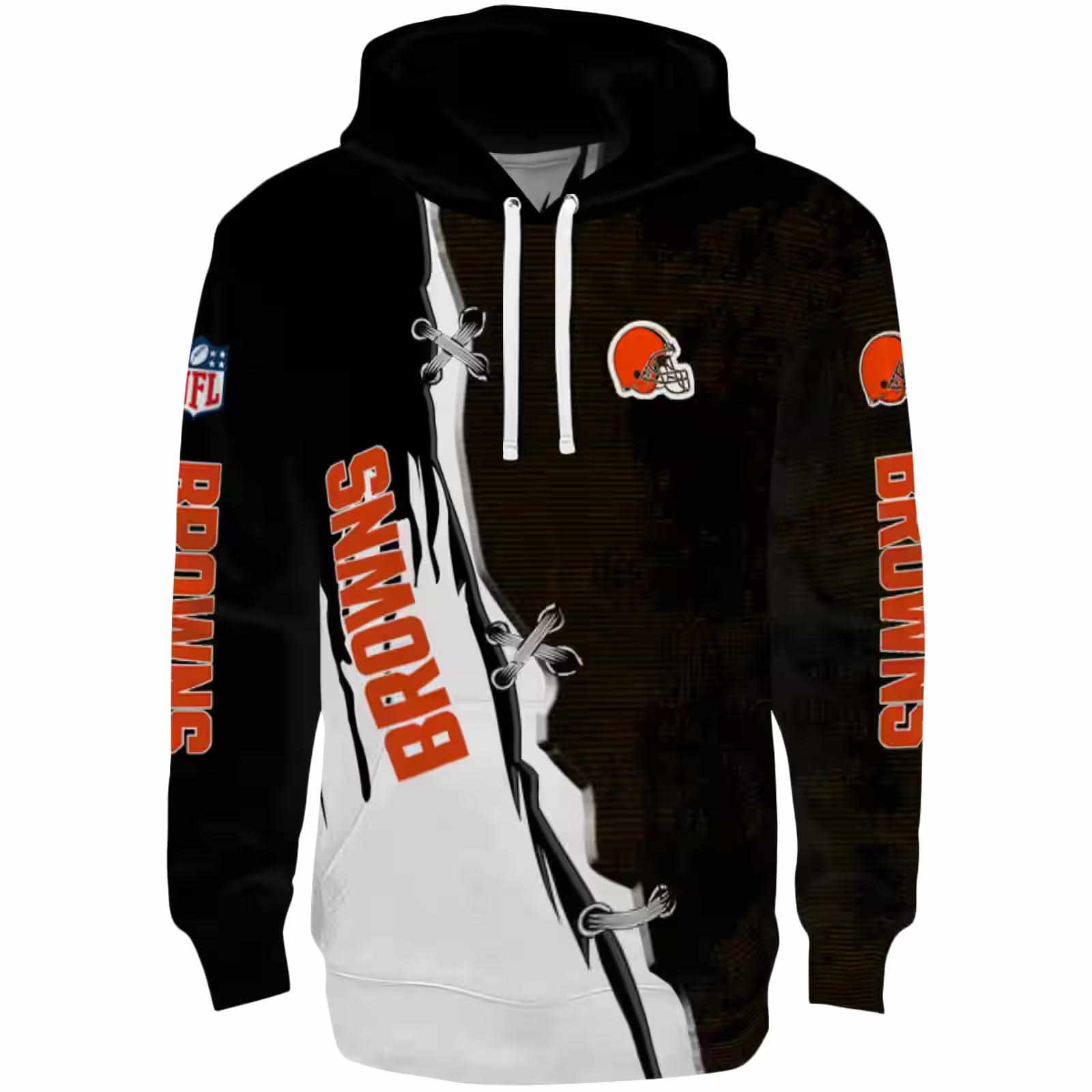 Cleveland Browns Ripped Pattern Brown Black White Hoodie