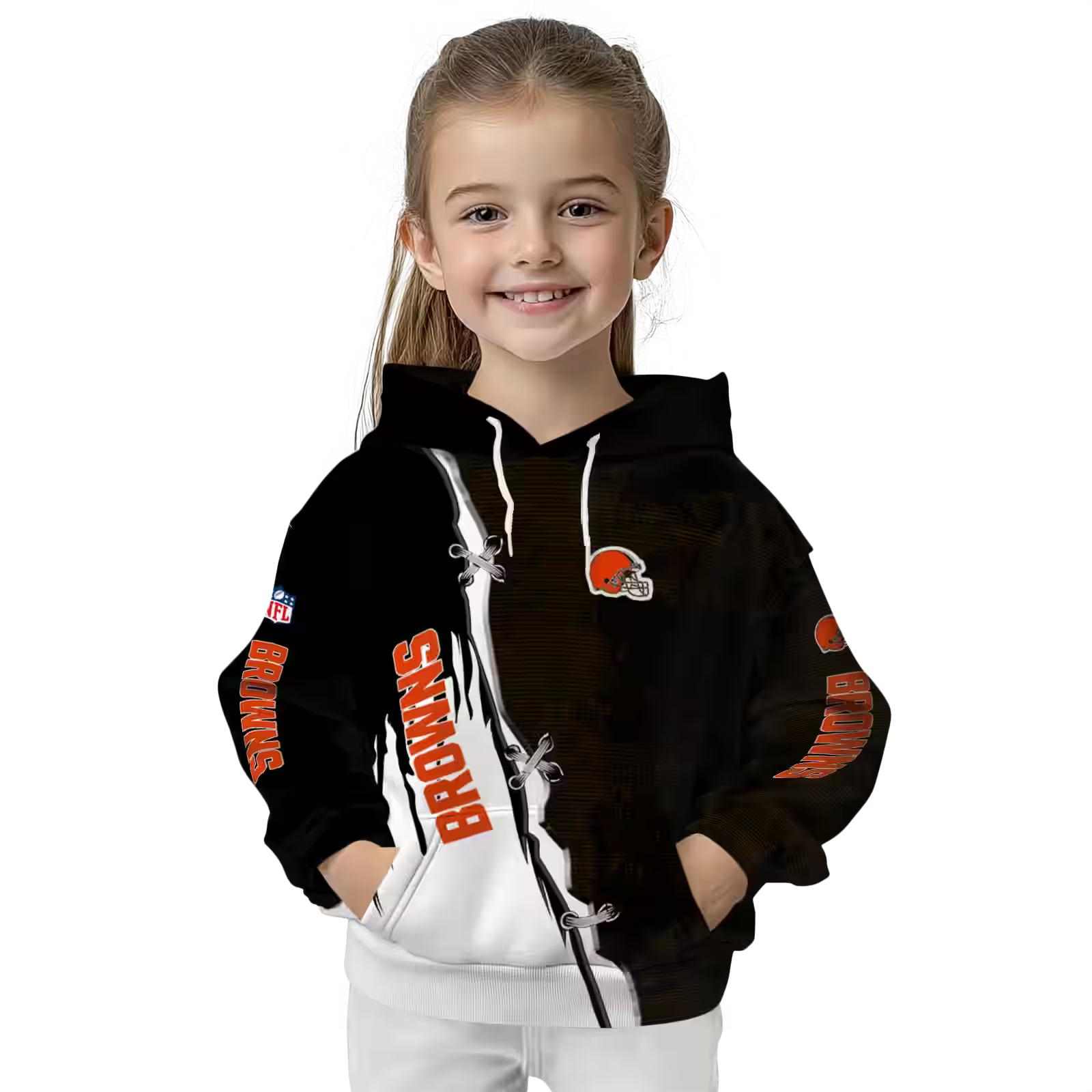 cleveland browns ripped pattern brown black white hoodie top rated