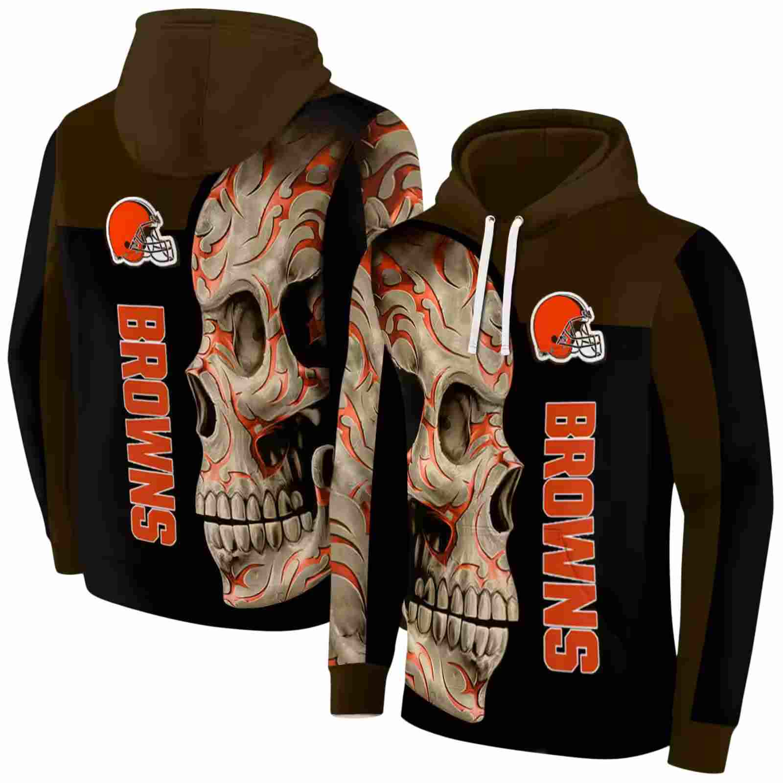 cleveland browns skull motif brown black hoodie fashion forward