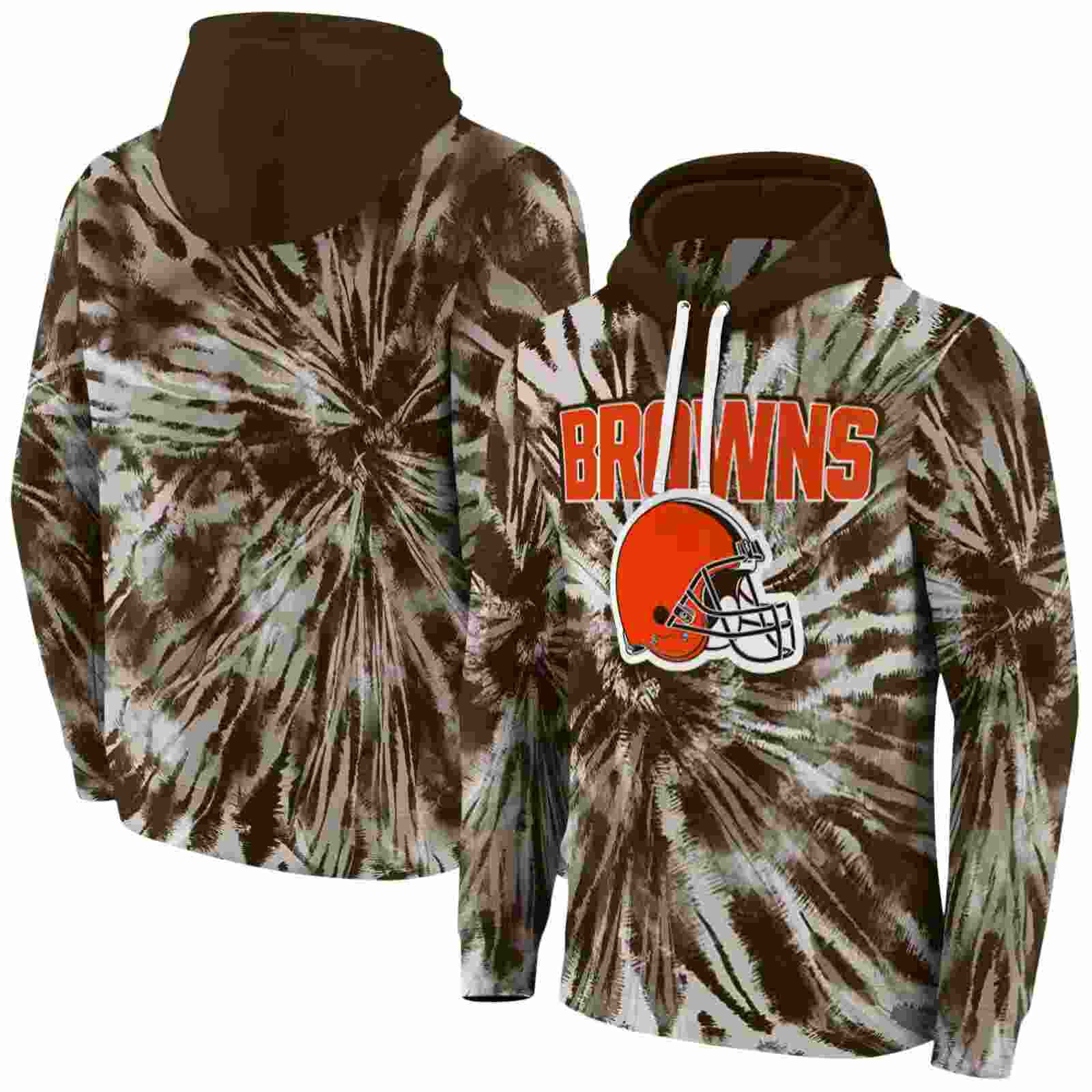 cleveland browns tie dye pattern brown hoodie fashion forward