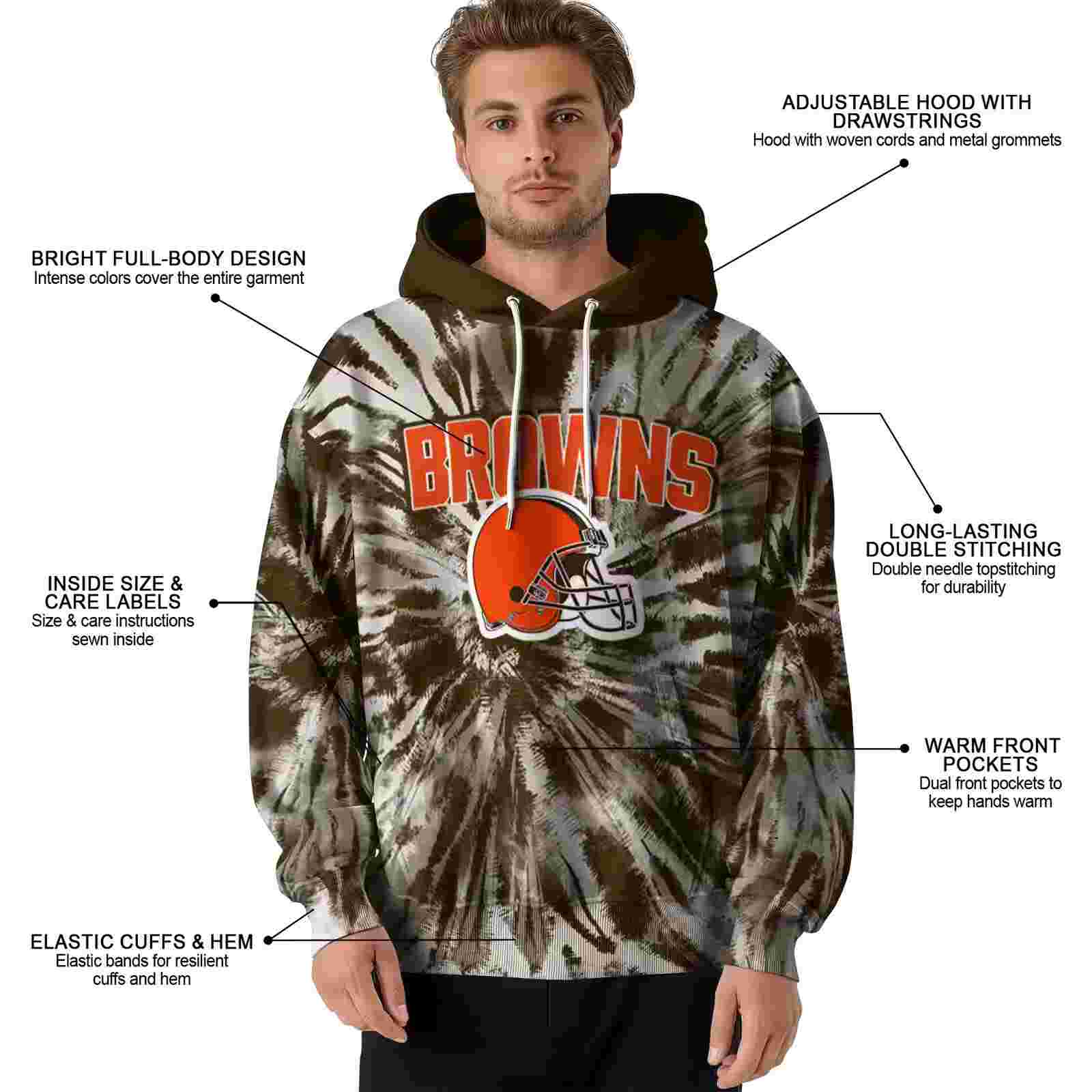 cleveland browns tie dye pattern brown hoodie latest model