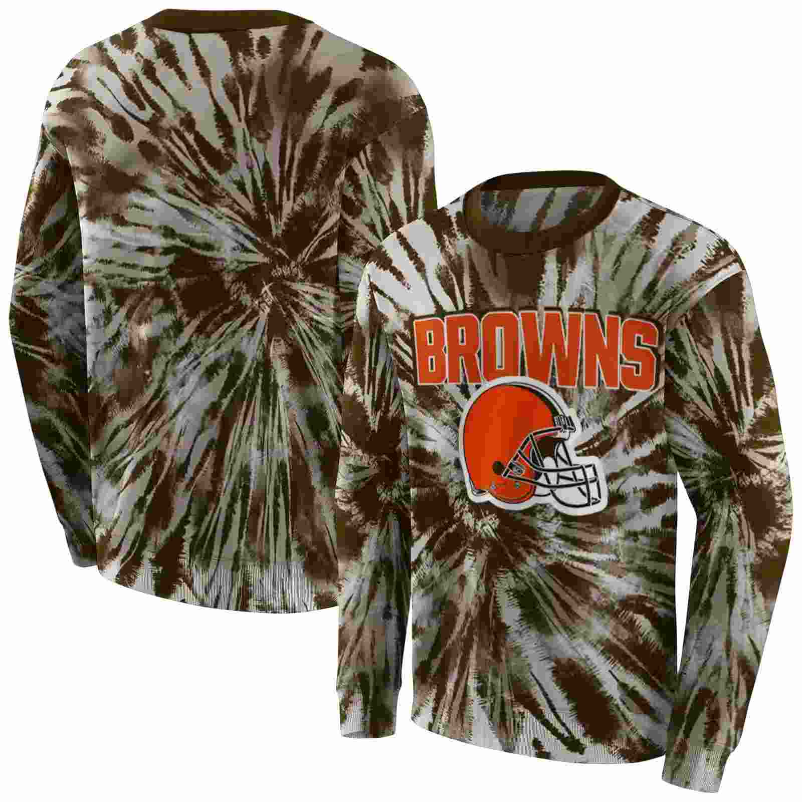 cleveland browns tie dye pattern brown hoodie premium grade