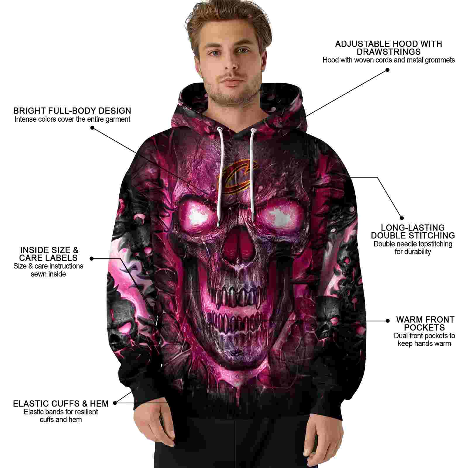 cleveland cavaliers demonic skull wine black hoodie latest model