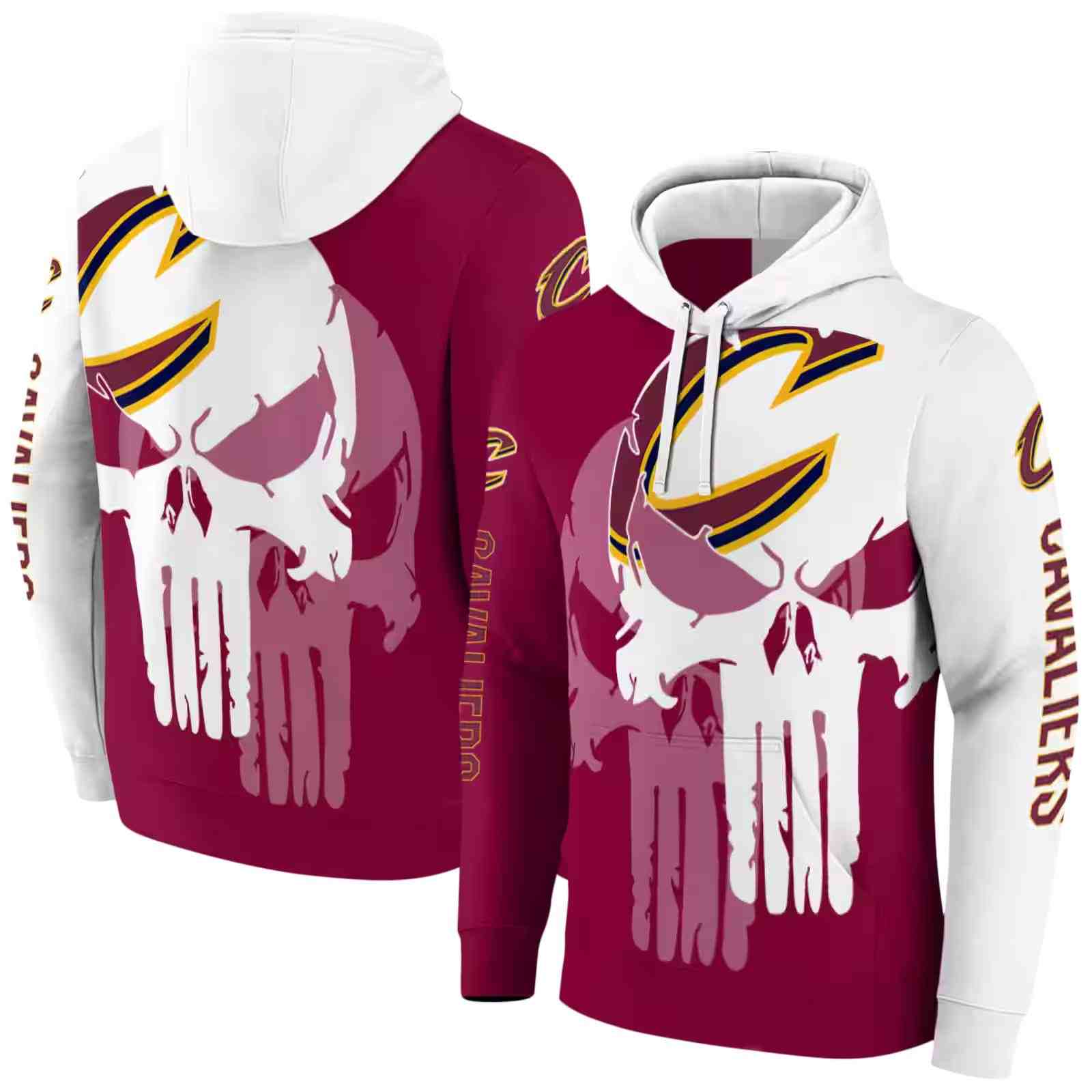 cleveland cavaliers graphic punisher wine white hoodie fashion forward