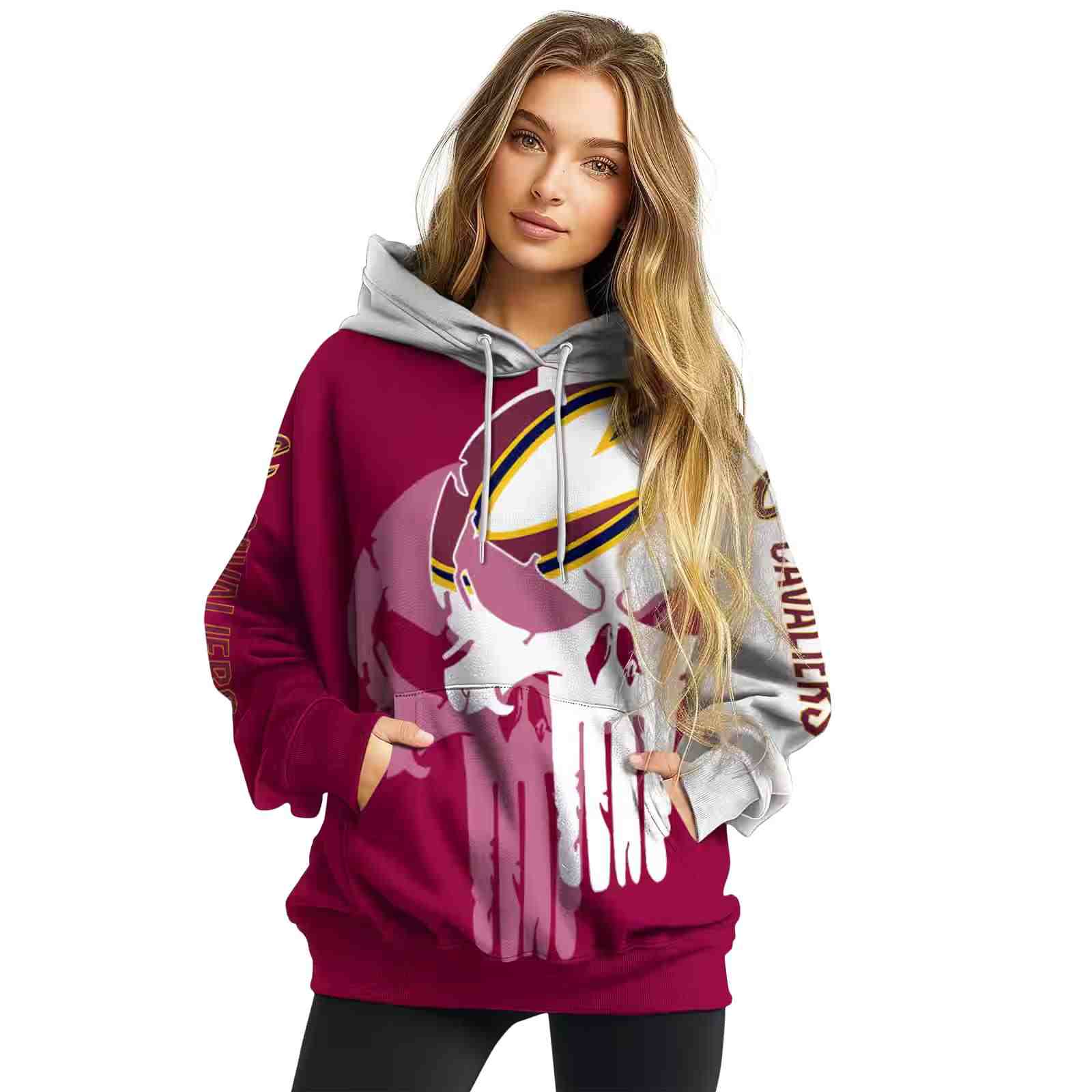 cleveland cavaliers graphic punisher wine white hoodie high quality