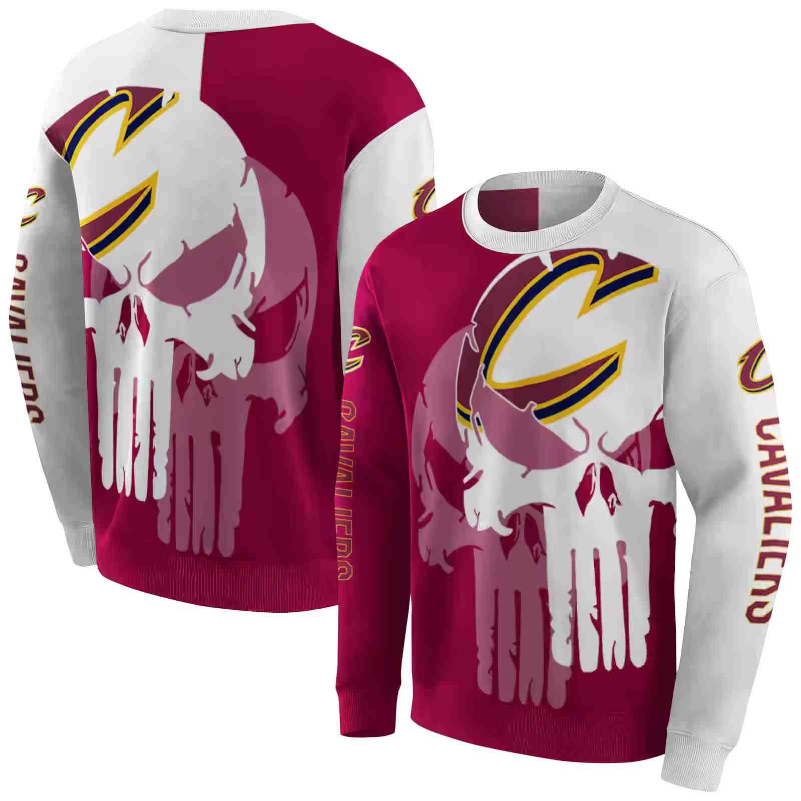 cleveland cavaliers graphic punisher wine white hoodie premium grade