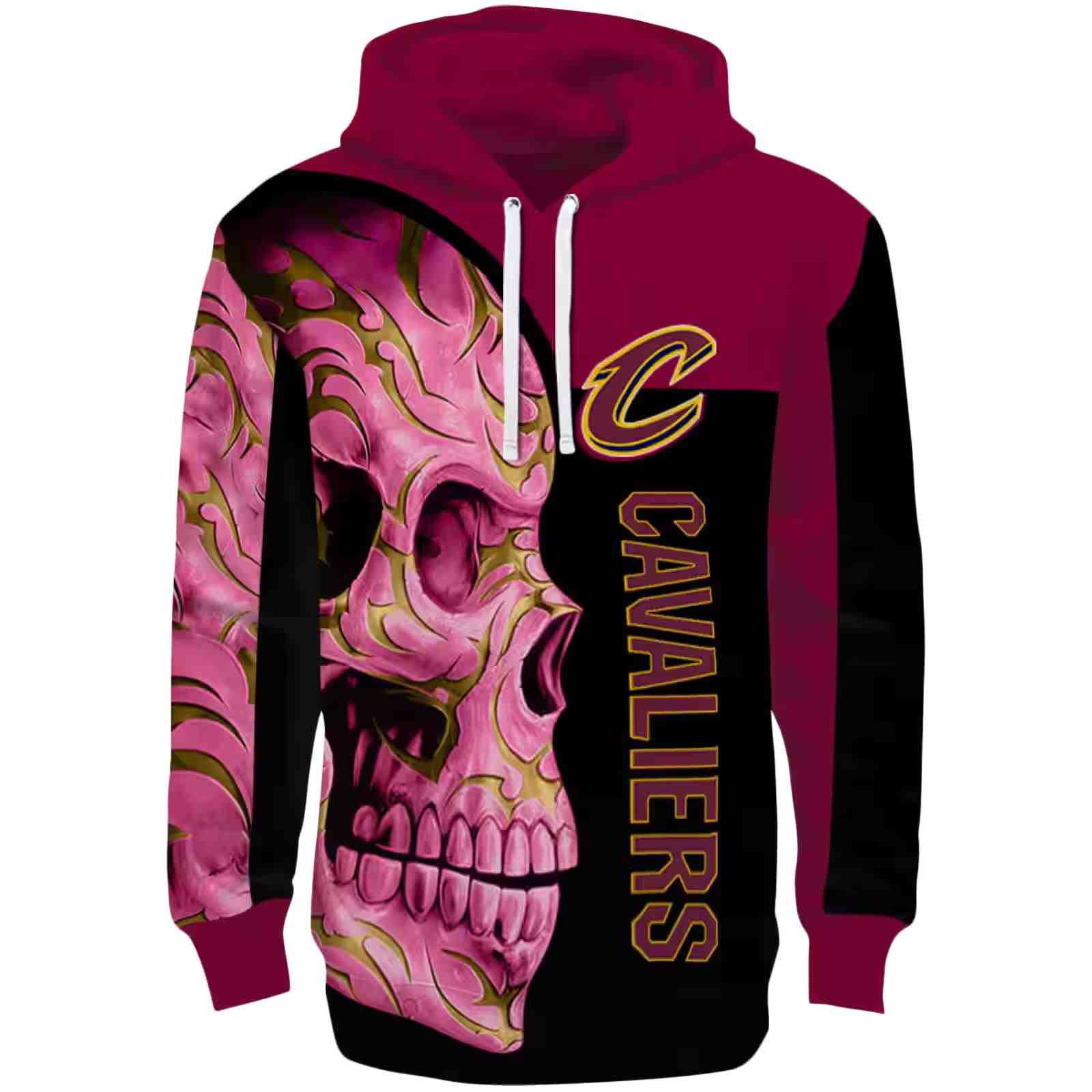 Cleveland Cavaliers Skull Motif Wine Black Hoodie