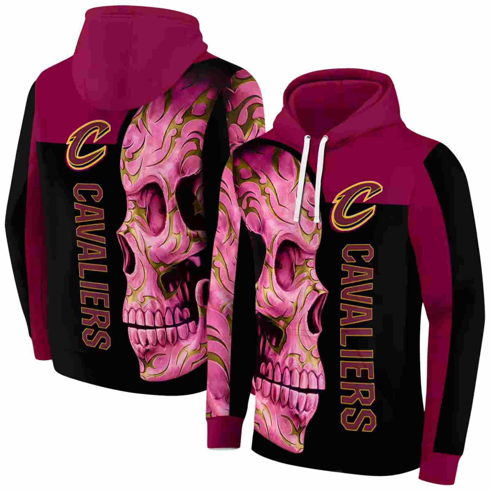 cleveland cavaliers skull motif wine black hoodie fashion forward