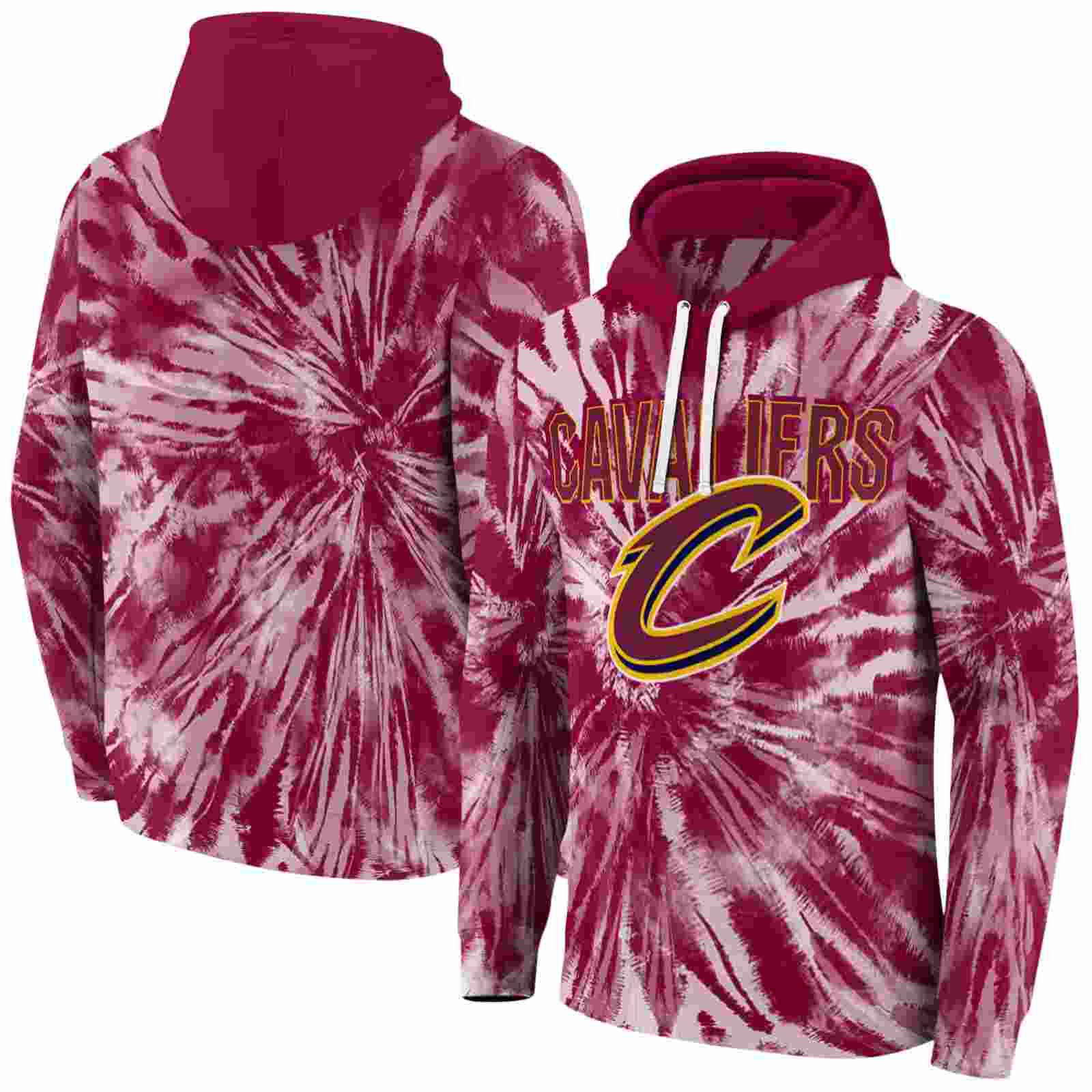 cleveland cavaliers tie dye pattern wine hoodie fashion forward