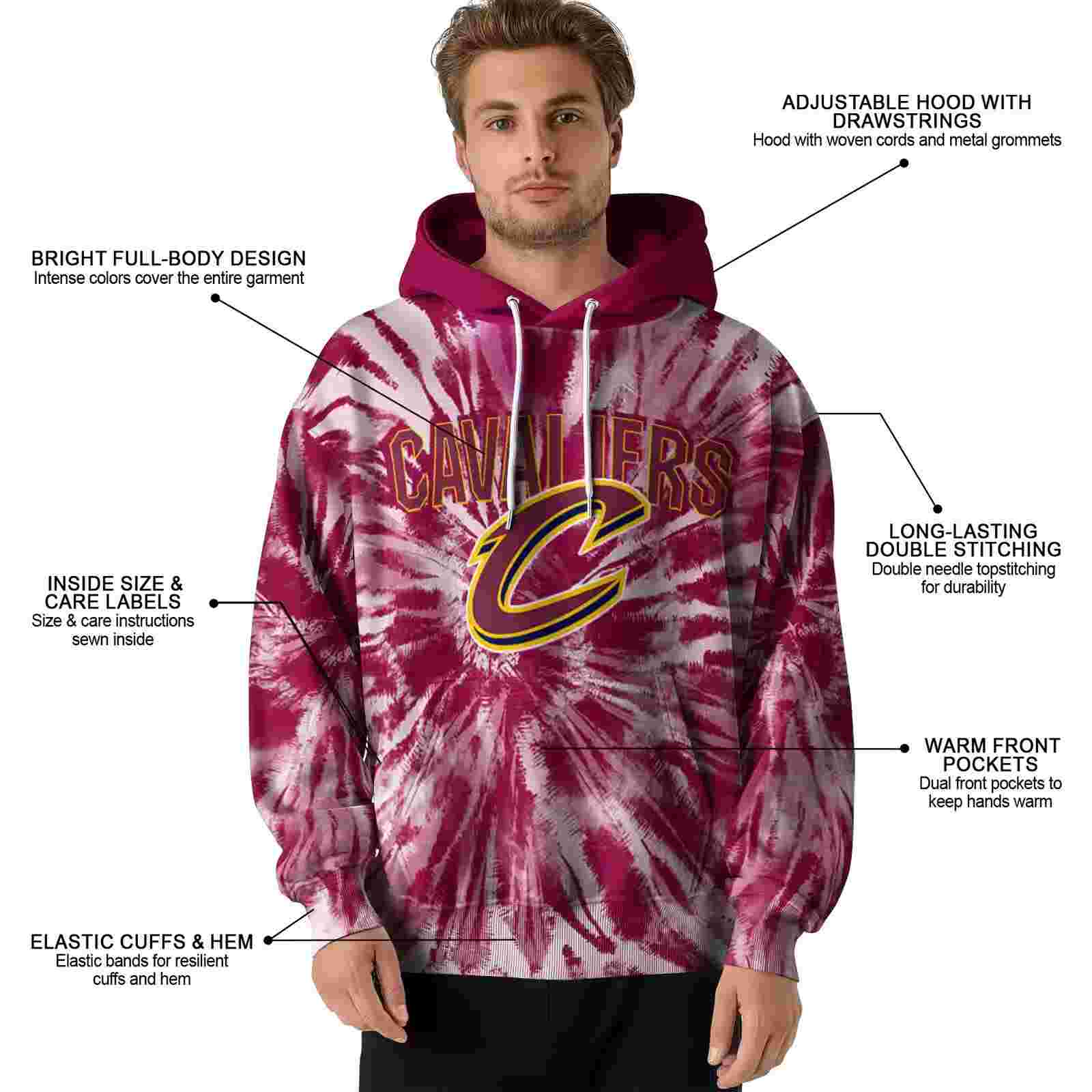 cleveland cavaliers tie dye pattern wine hoodie latest model