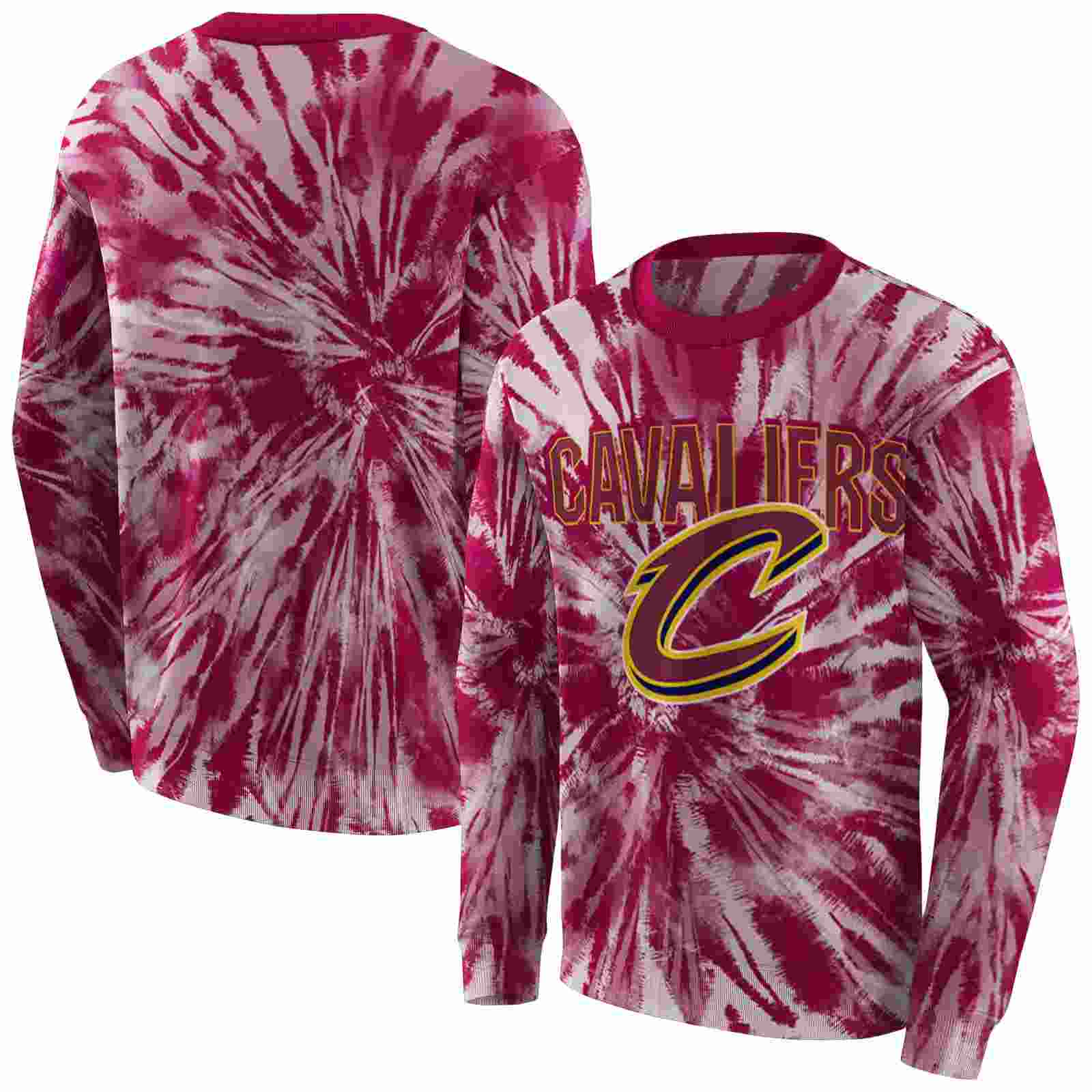 cleveland cavaliers tie dye pattern wine hoodie premium grade