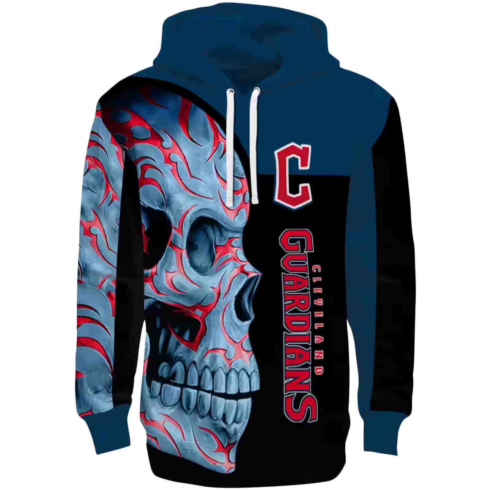 Cleveland Guardians Skull Motif Navy Blue Black Hoodie