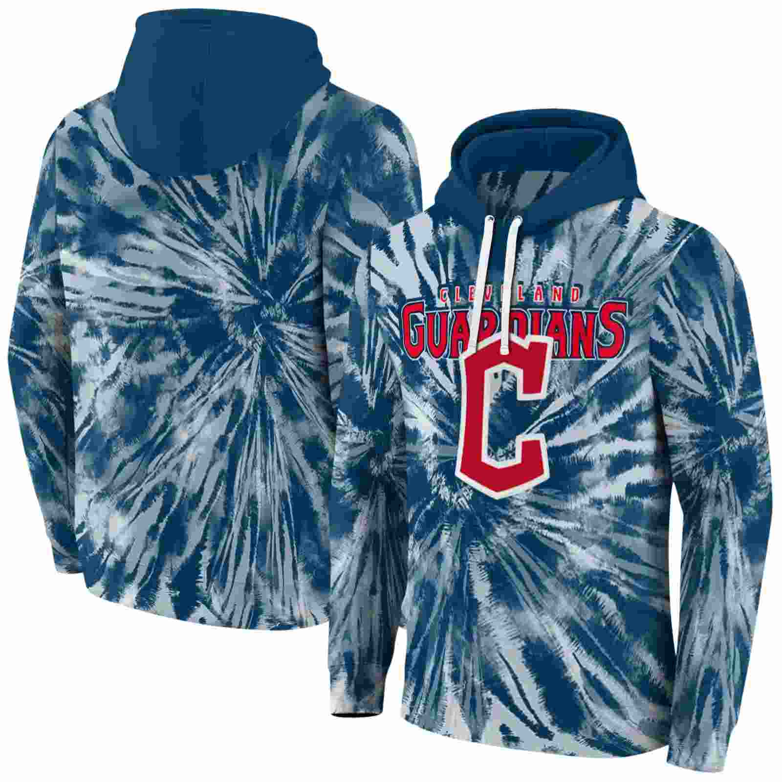 cleveland guardians tie dye pattern navy blue hoodie fashion forward