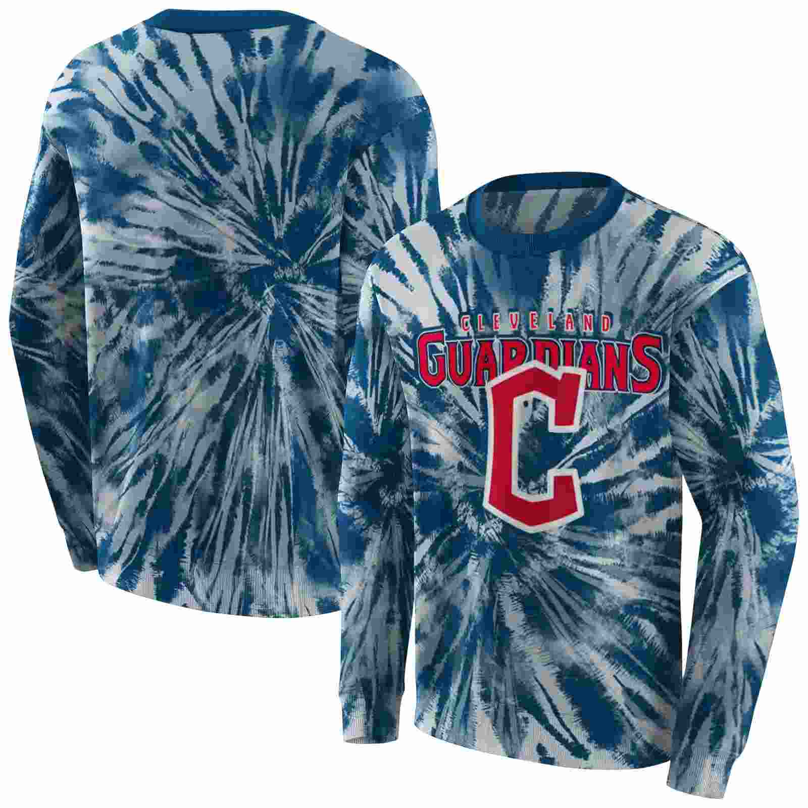 cleveland guardians tie dye pattern navy blue hoodie premium grade