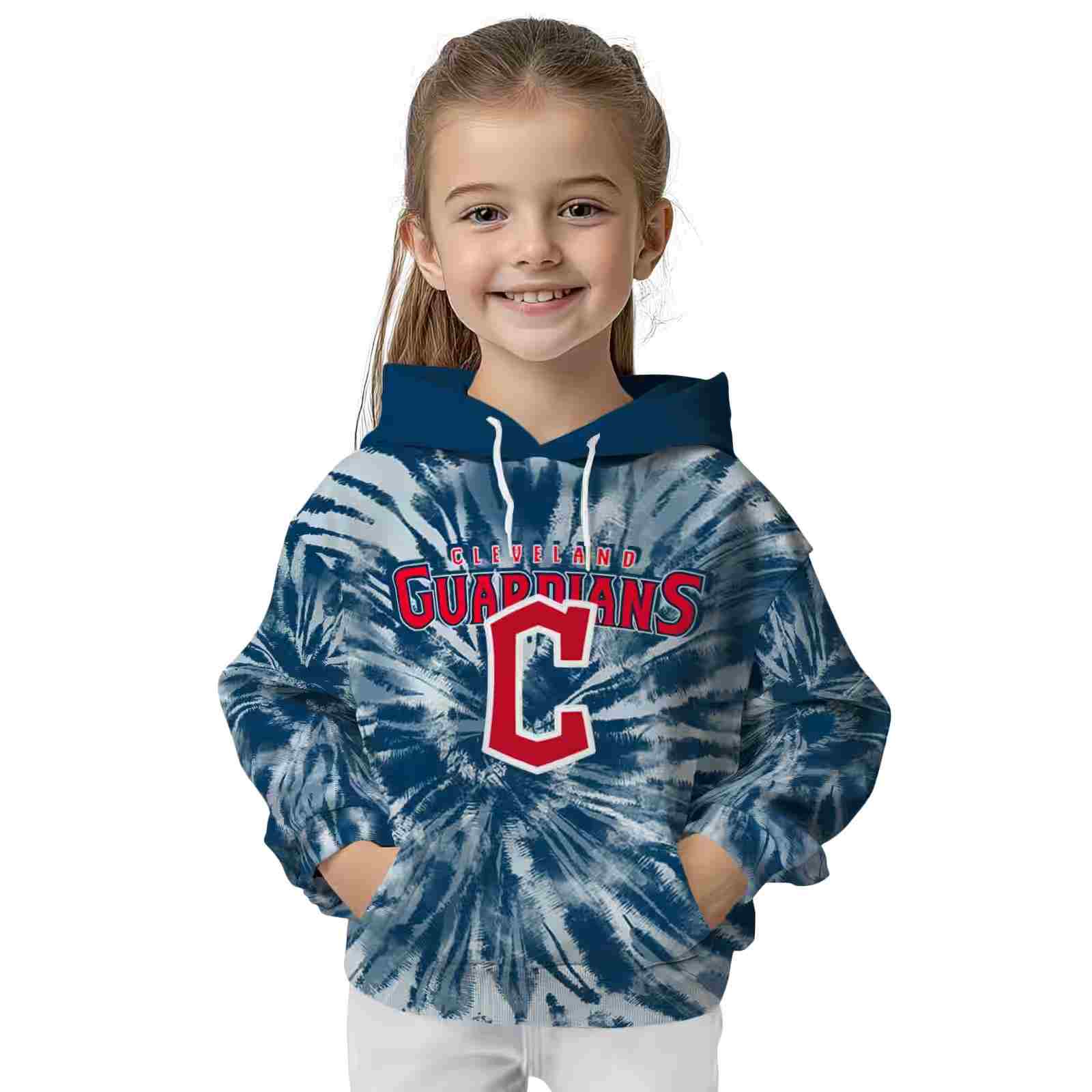 cleveland guardians tie dye pattern navy blue hoodie top rated