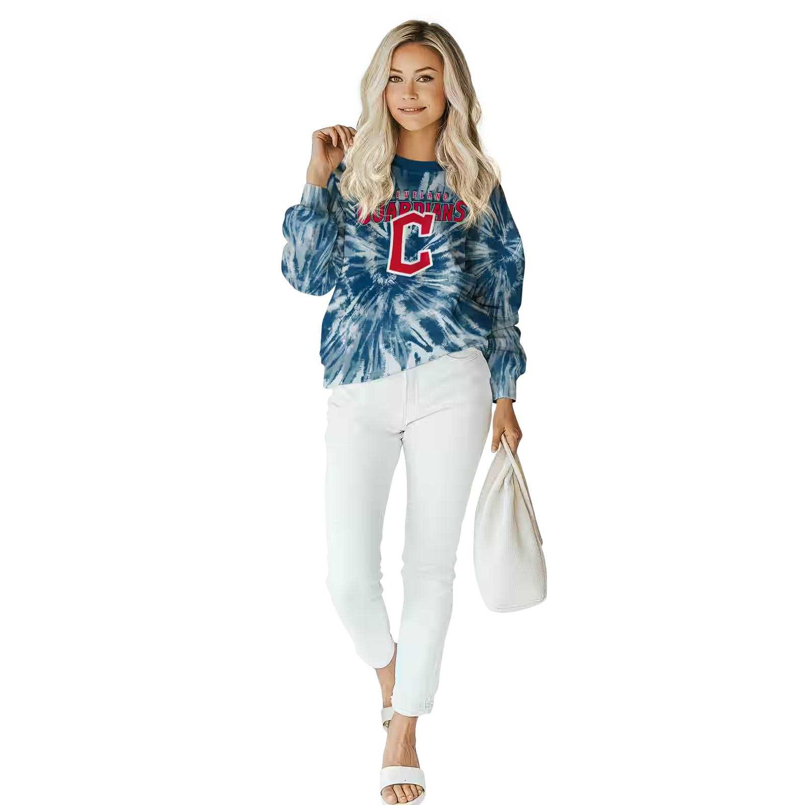 cleveland guardians tie dye pattern navy blue hoodie trendy