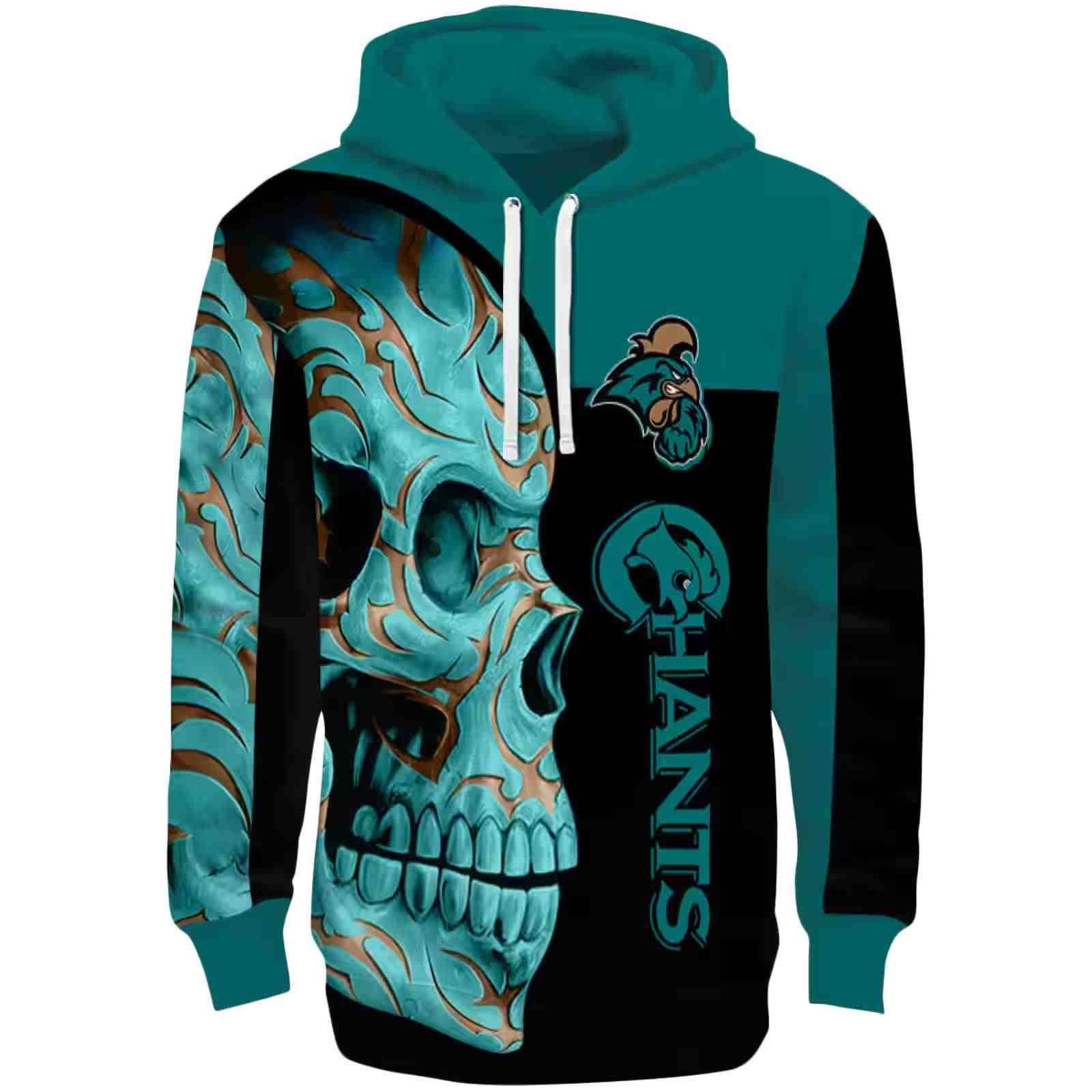 Coastal Carolina Chanticleers Skull Motif Green Black Hoodie