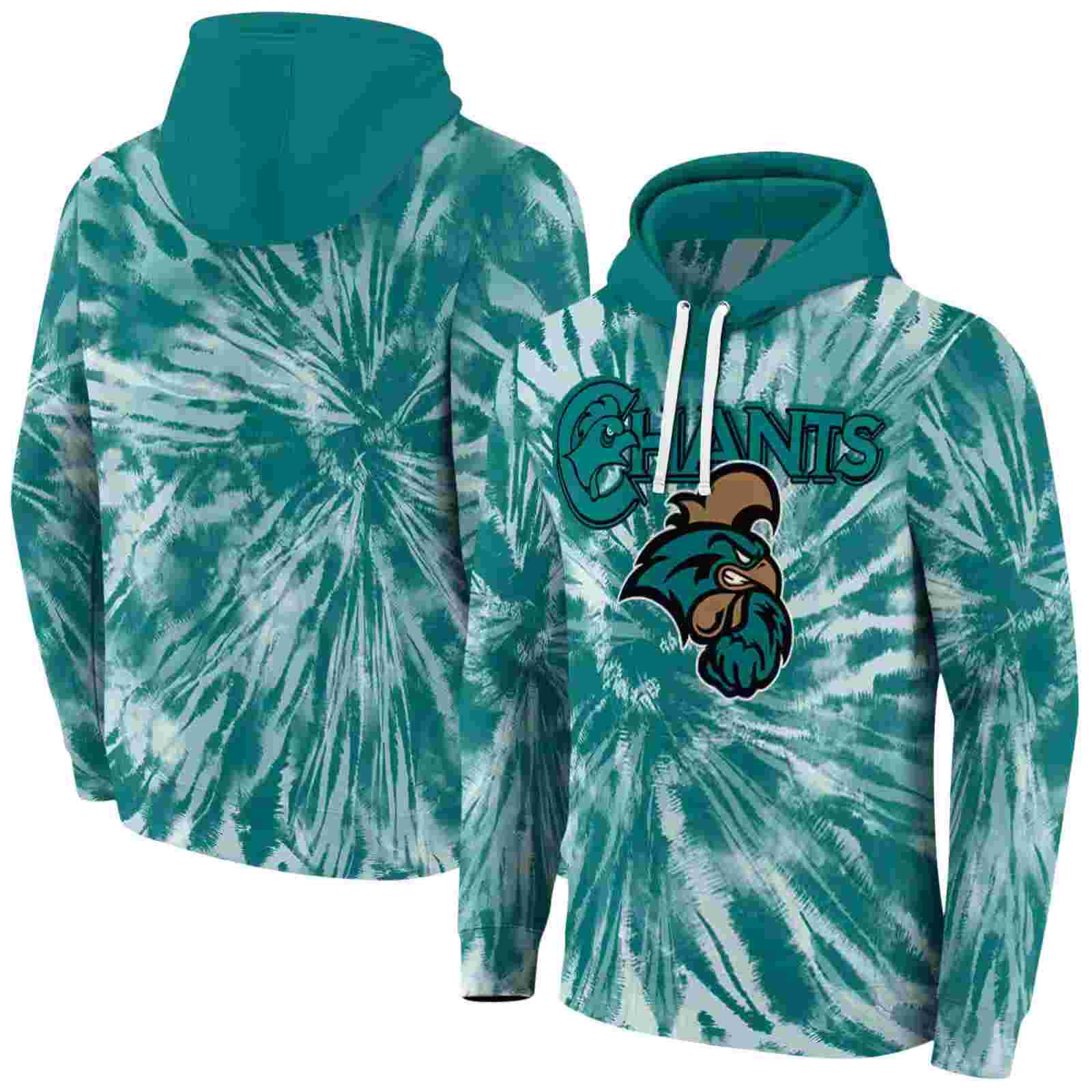 coastal carolina chanticleers tie dye pattern green hoodie fashion forward