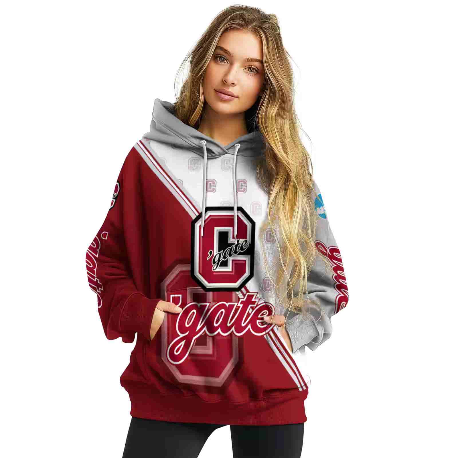 colgate raiders diagonal stripe maroon white hoodie high quality