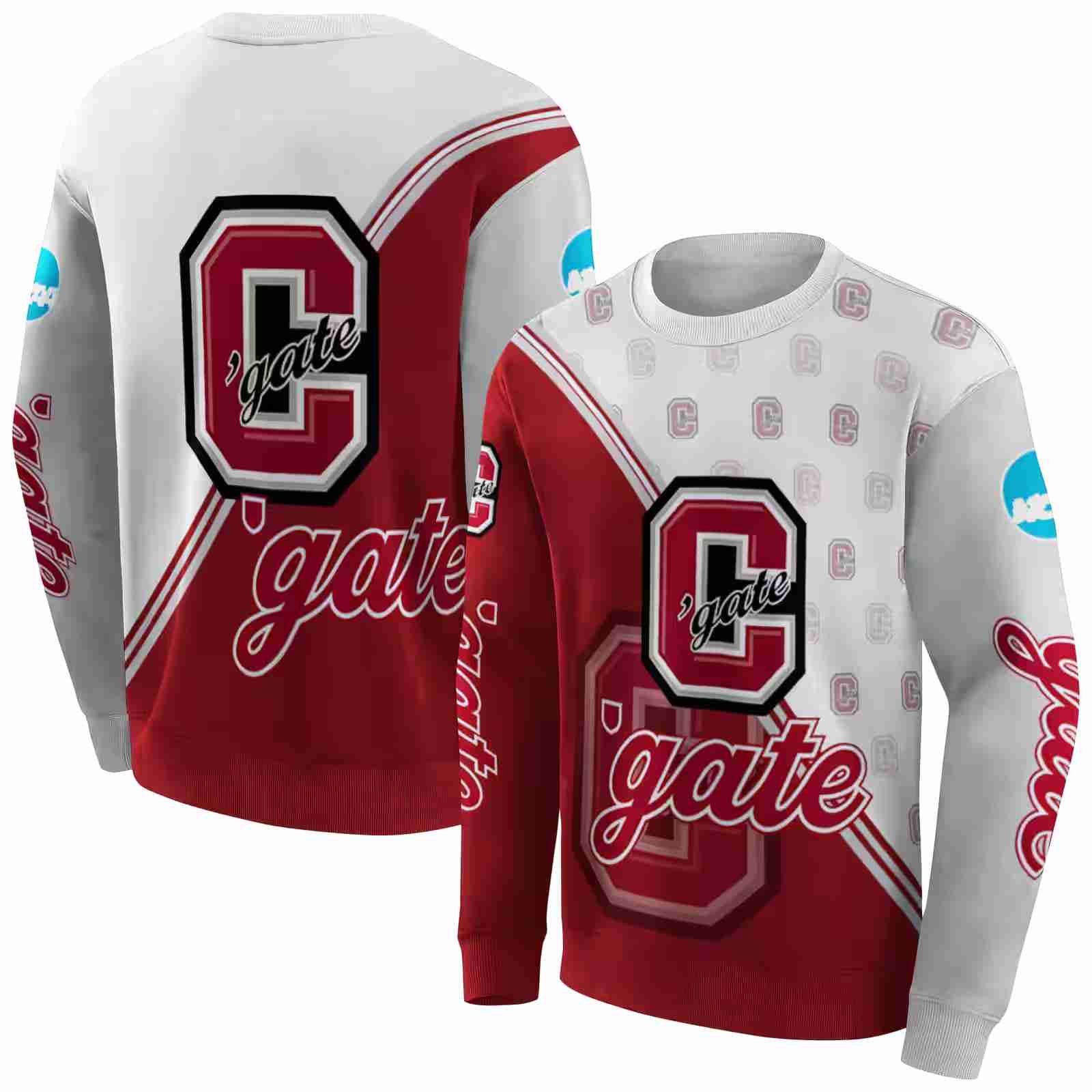 colgate raiders diagonal stripe maroon white hoodie premium grade