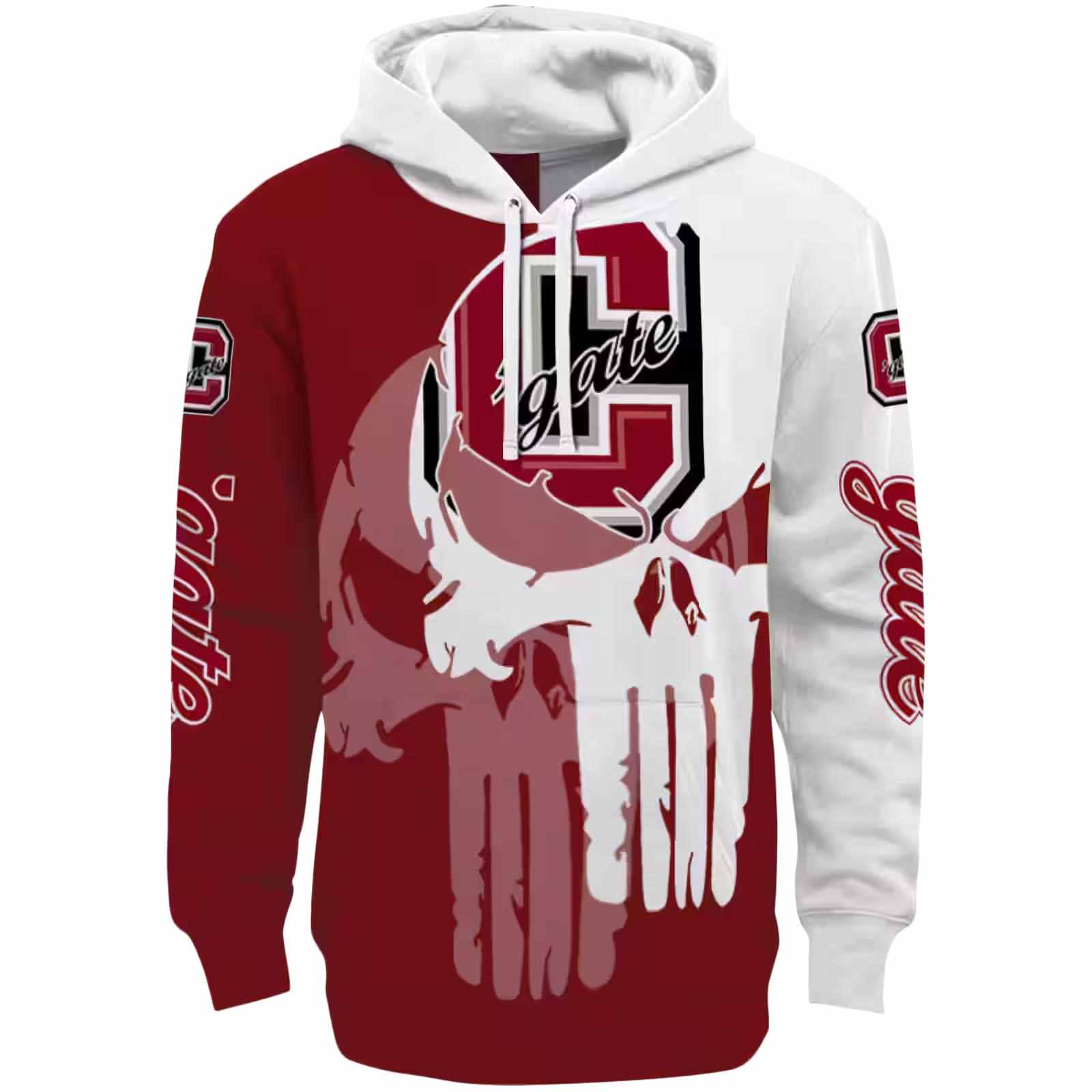 Colgate Raiders Graphic Punisher Maroon White Hoodie