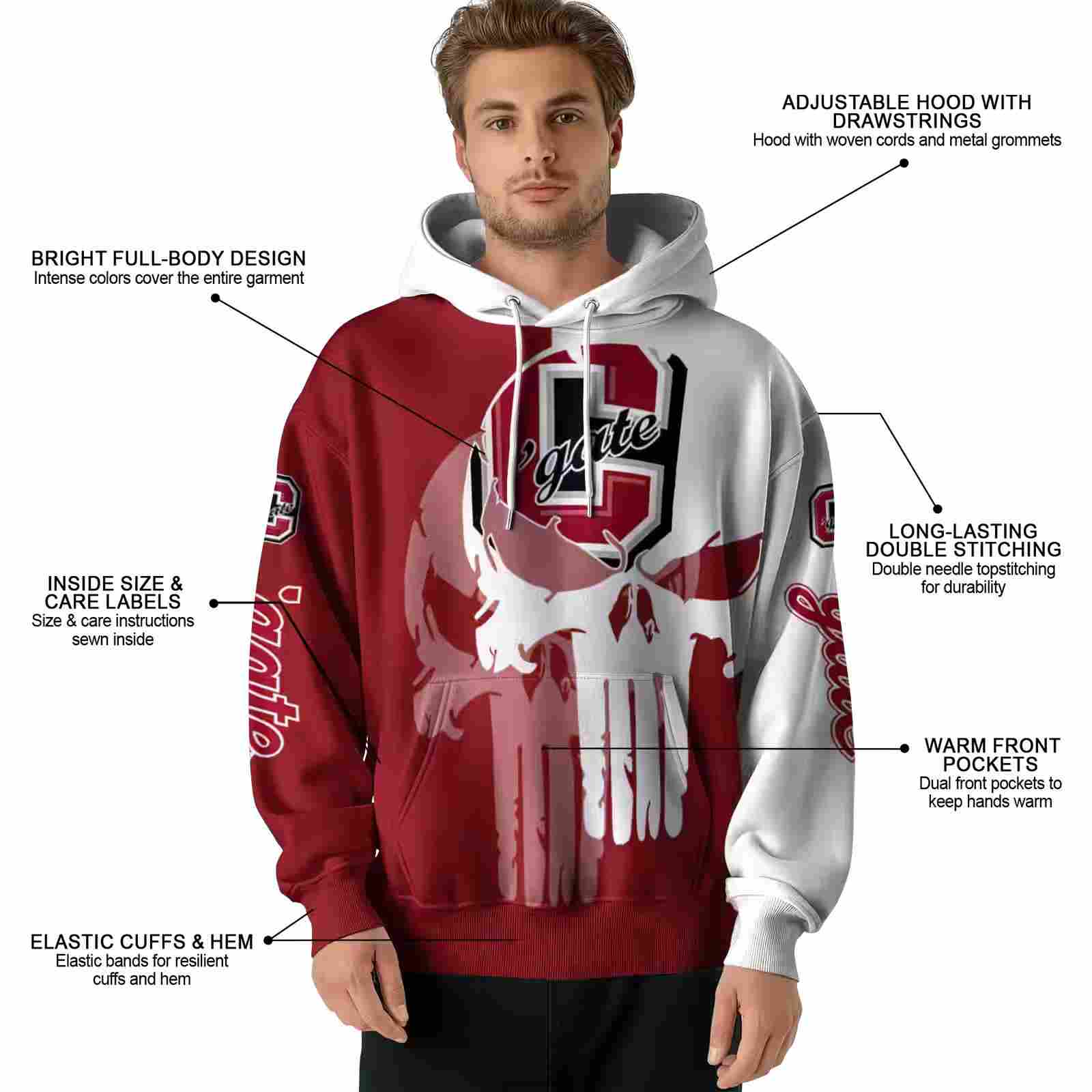 colgate raiders graphic punisher maroon white hoodie latest model