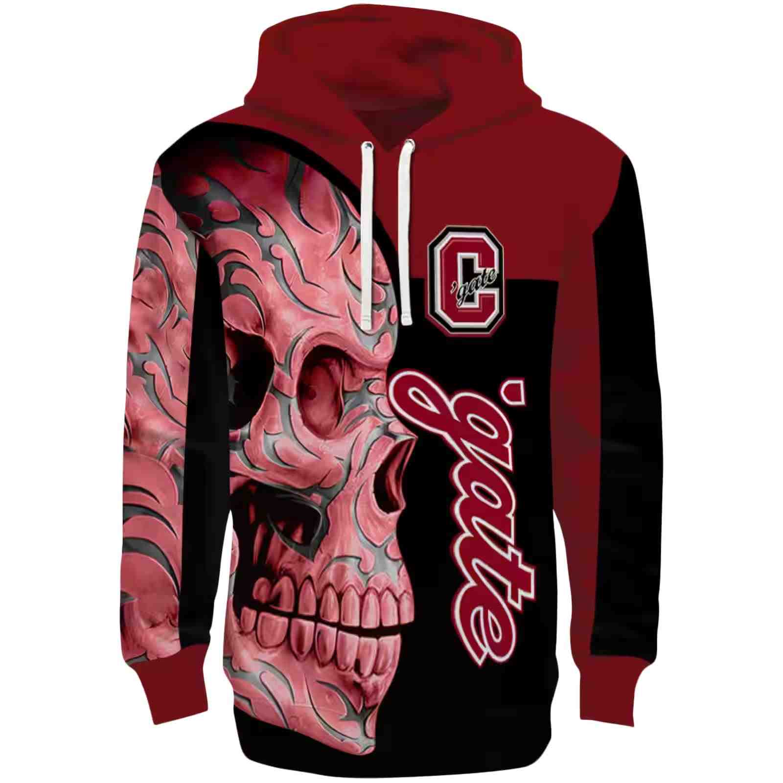 Colgate Raiders Skull Motif Maroon Black Hoodie