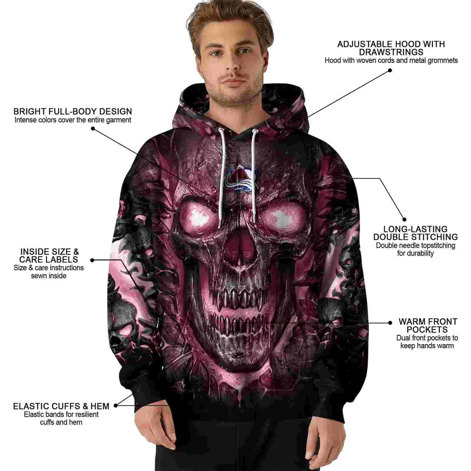 colorado avalanche demonic skull burgundy black hoodie latest model