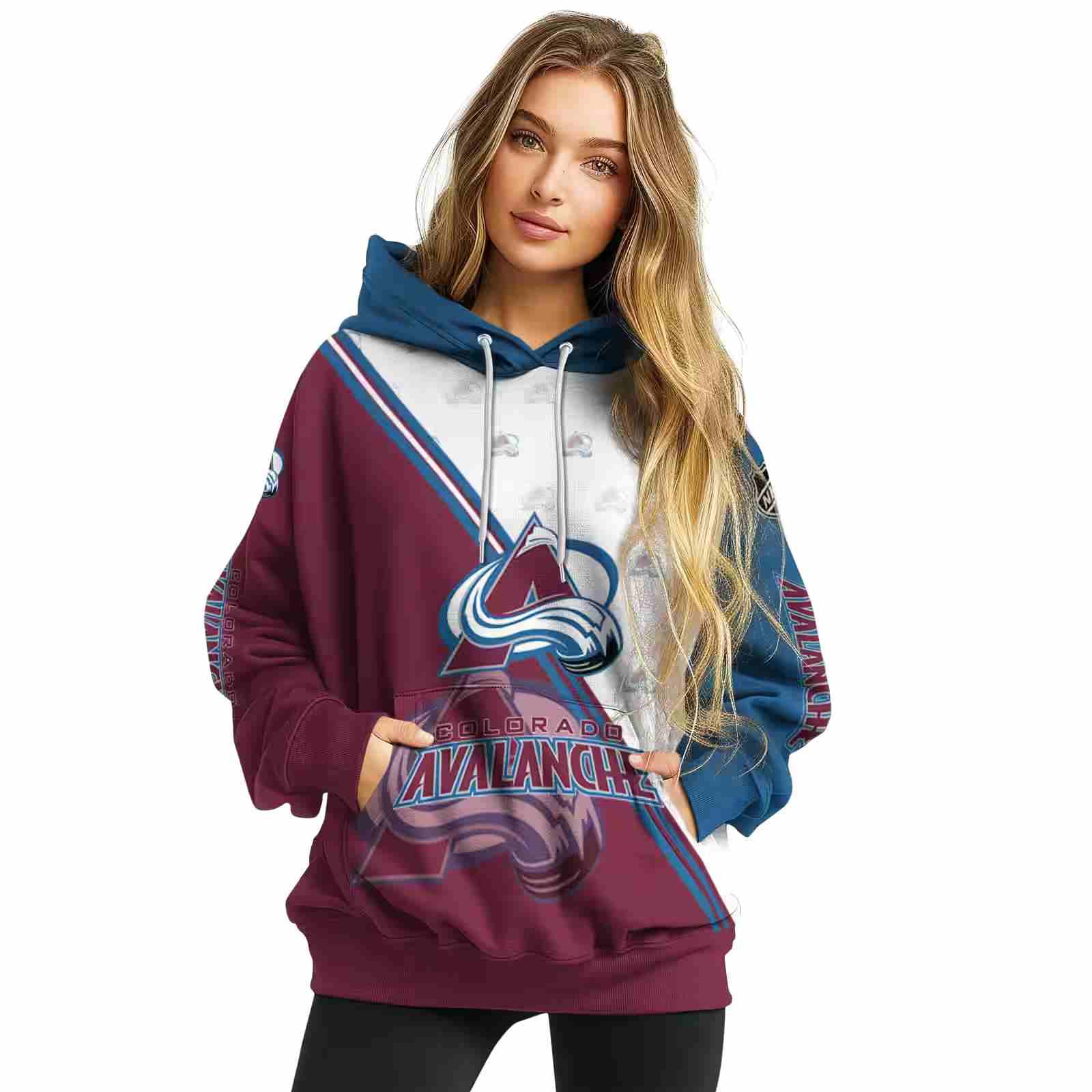 colorado avalanche diagonal stripe burgundy white hoodie high quality