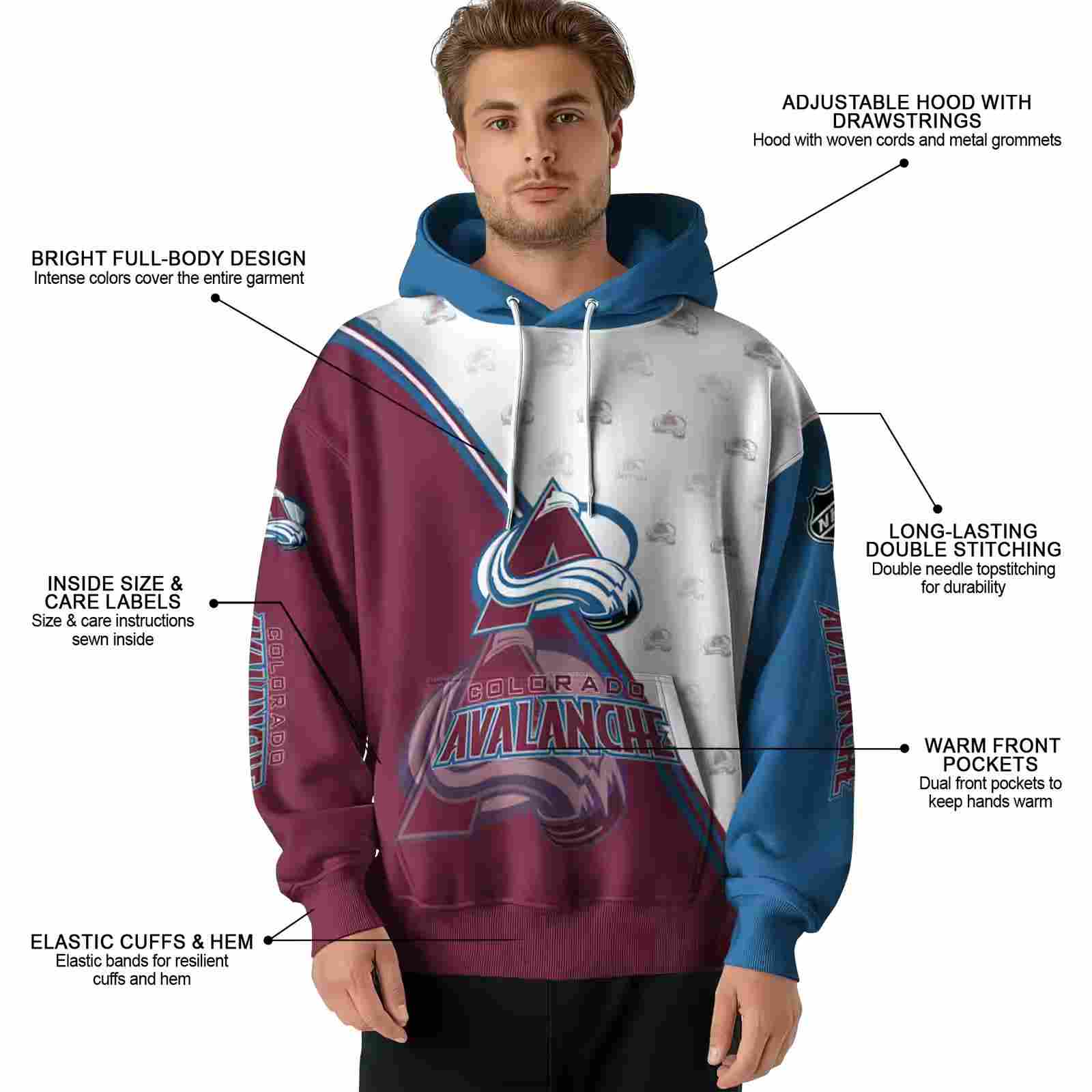 colorado avalanche diagonal stripe burgundy white hoodie latest model