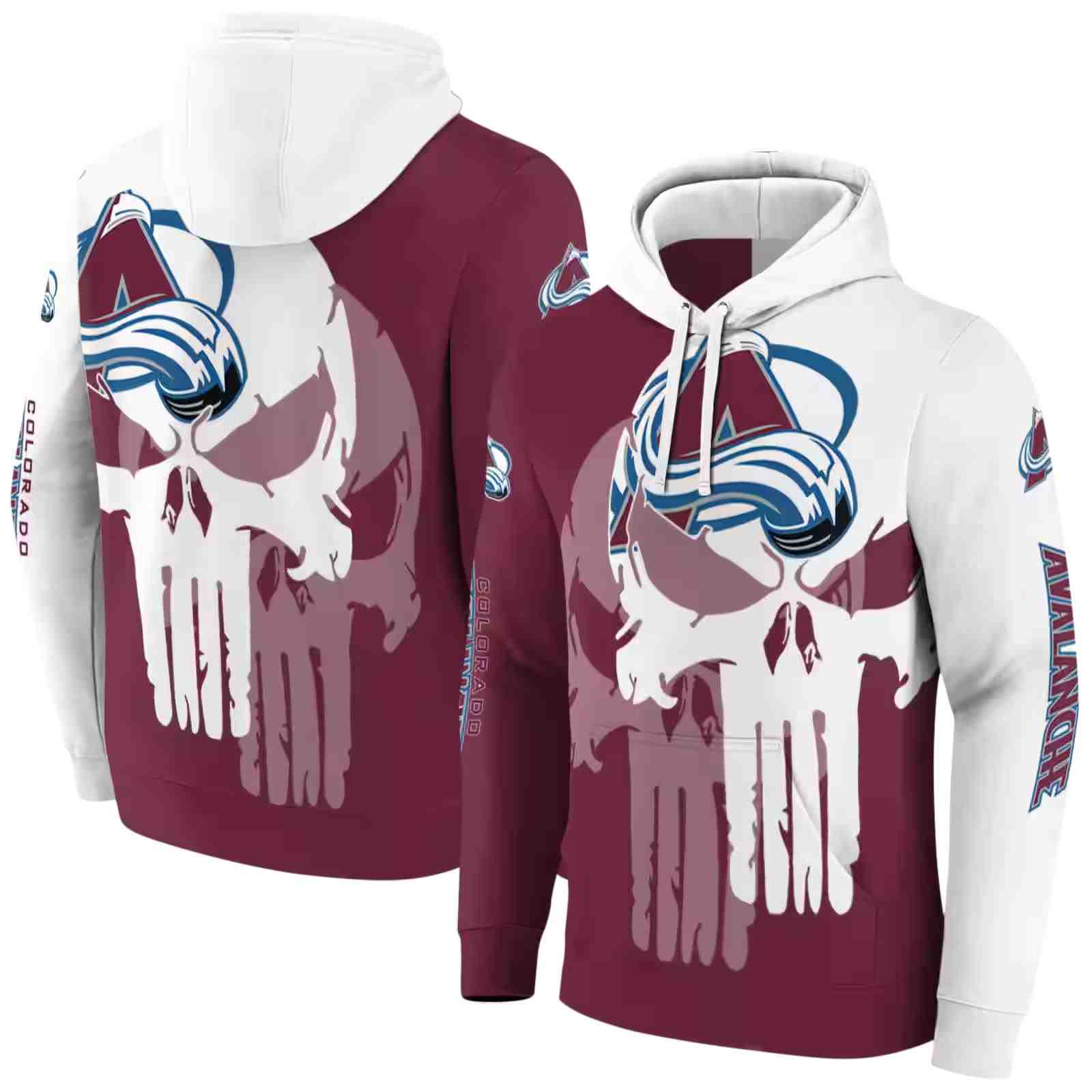 colorado avalanche graphic punisher burgundy white hoodie fashion forward