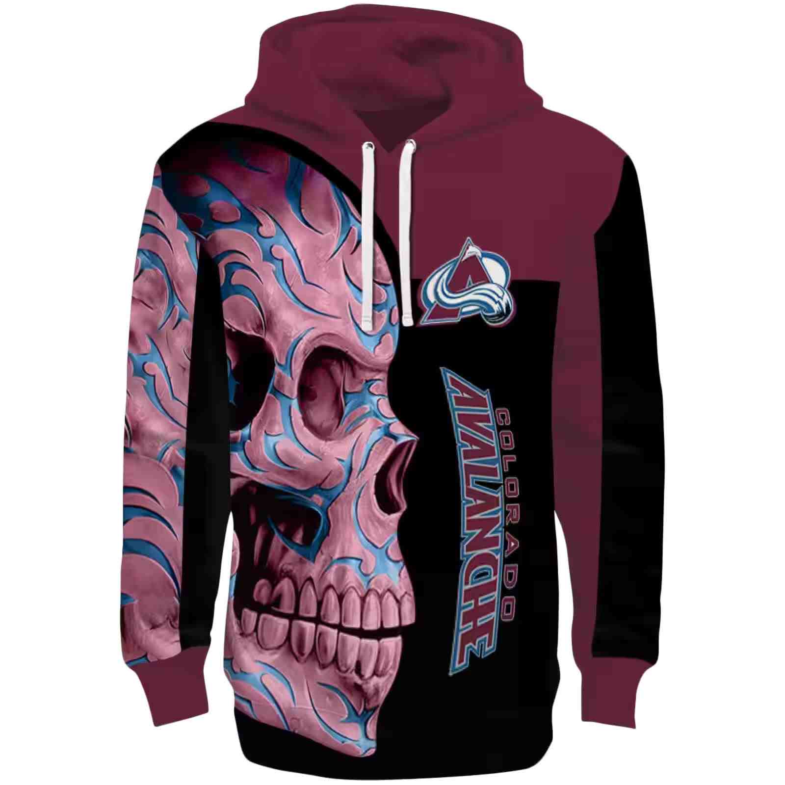 Colorado Avalanche Skull Motif Burgundy Black Hoodie