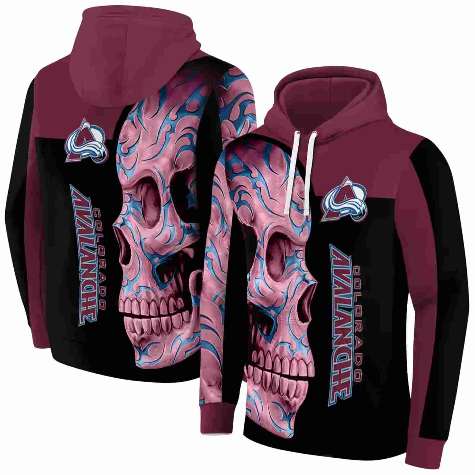 colorado avalanche skull motif burgundy black hoodie fashion forward