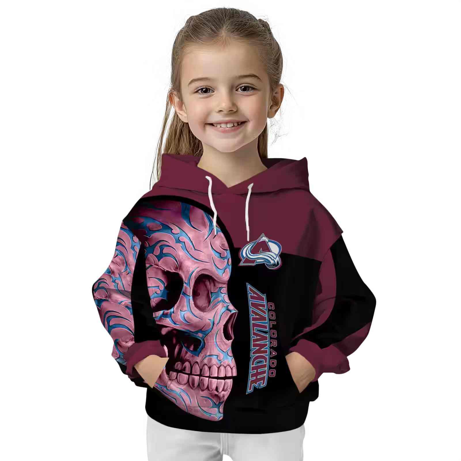 colorado avalanche skull motif burgundy black hoodie top rated