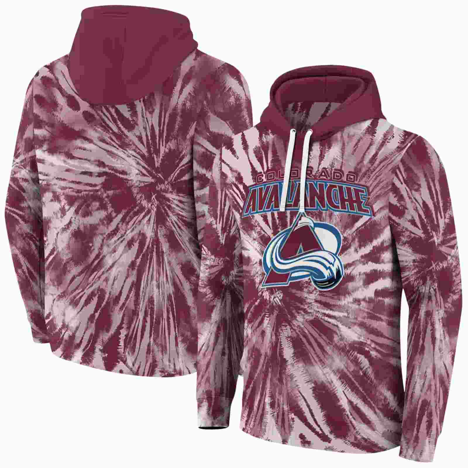 colorado avalanche tie dye pattern burgundy hoodie fashion forward