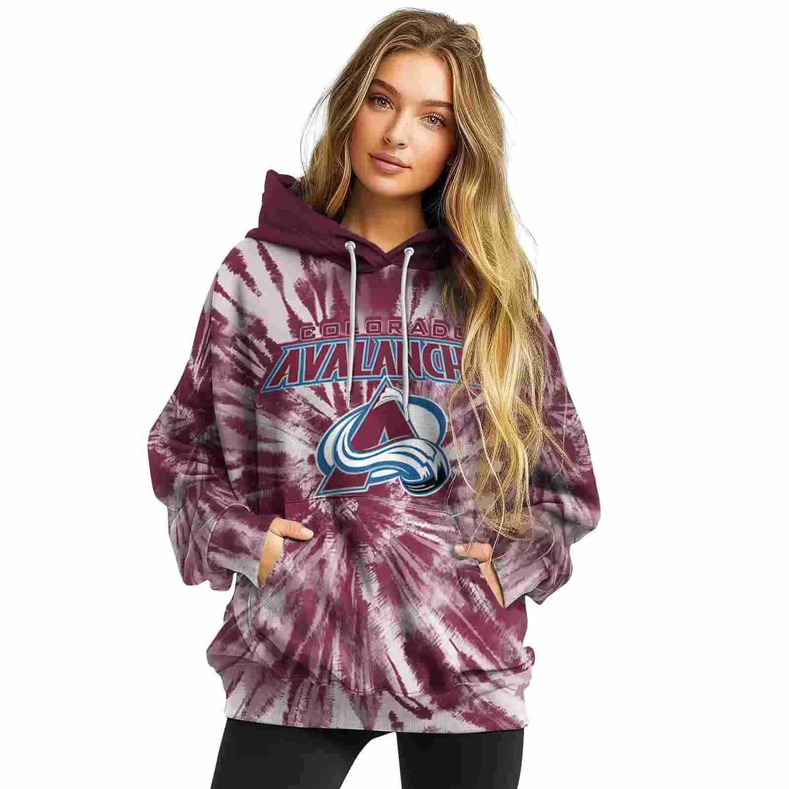 colorado avalanche tie dye pattern burgundy hoodie high quality