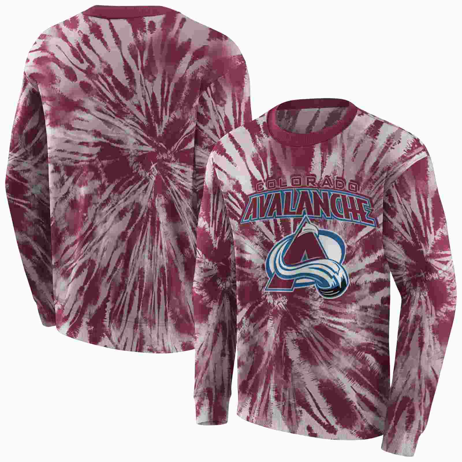 colorado avalanche tie dye pattern burgundy hoodie premium grade