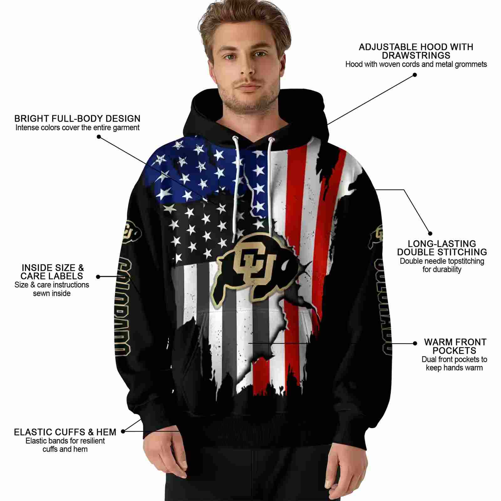 colorado buffaloes american pride black hoodie latest model